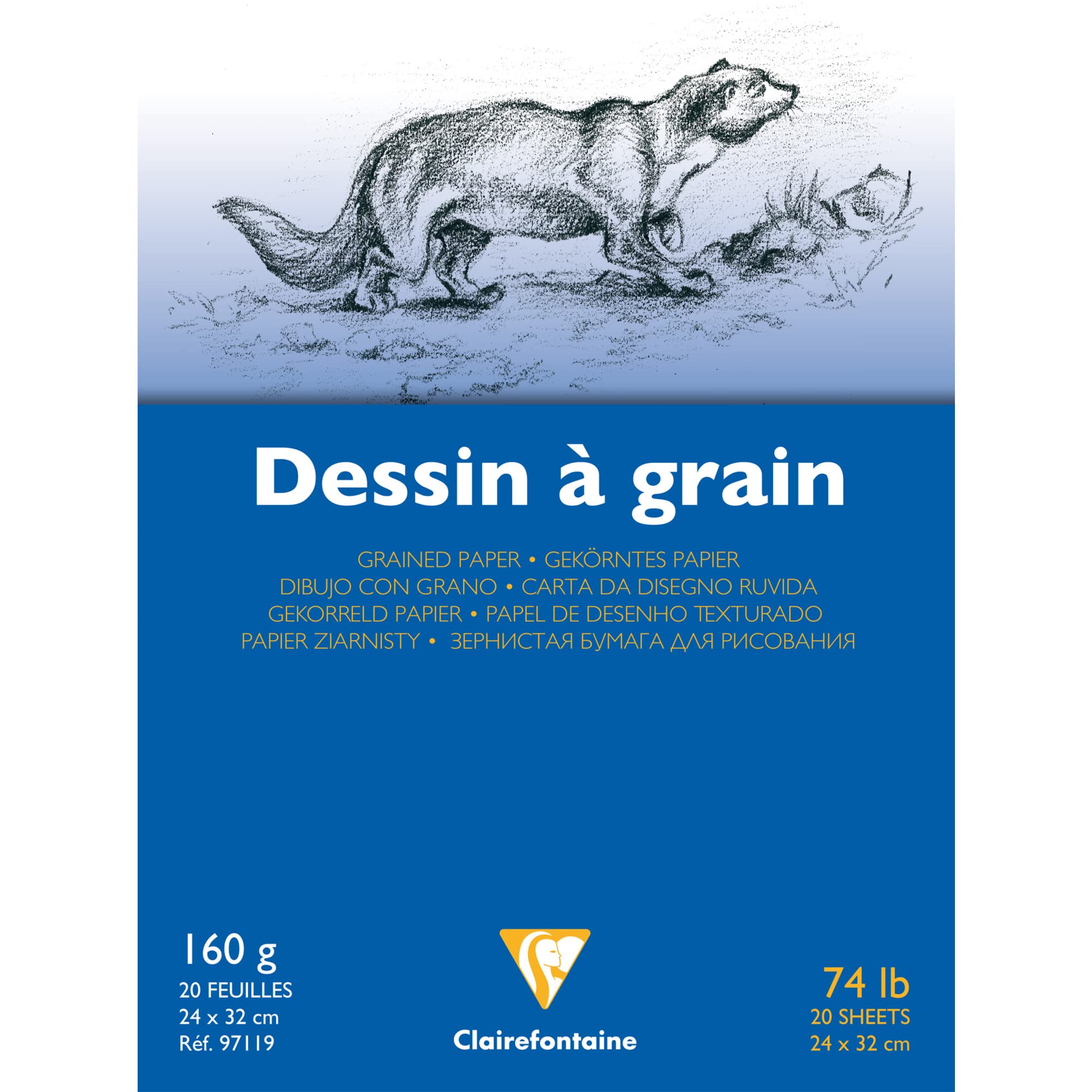 Clairefontaine - Ref 97119C - White Grained Drawing Paper Glued Pad (20 Sheets) - 24 x 32cm Sized, 160gsm Paper, White & Grained Drawing Paper, Acid Free, pH Neutral