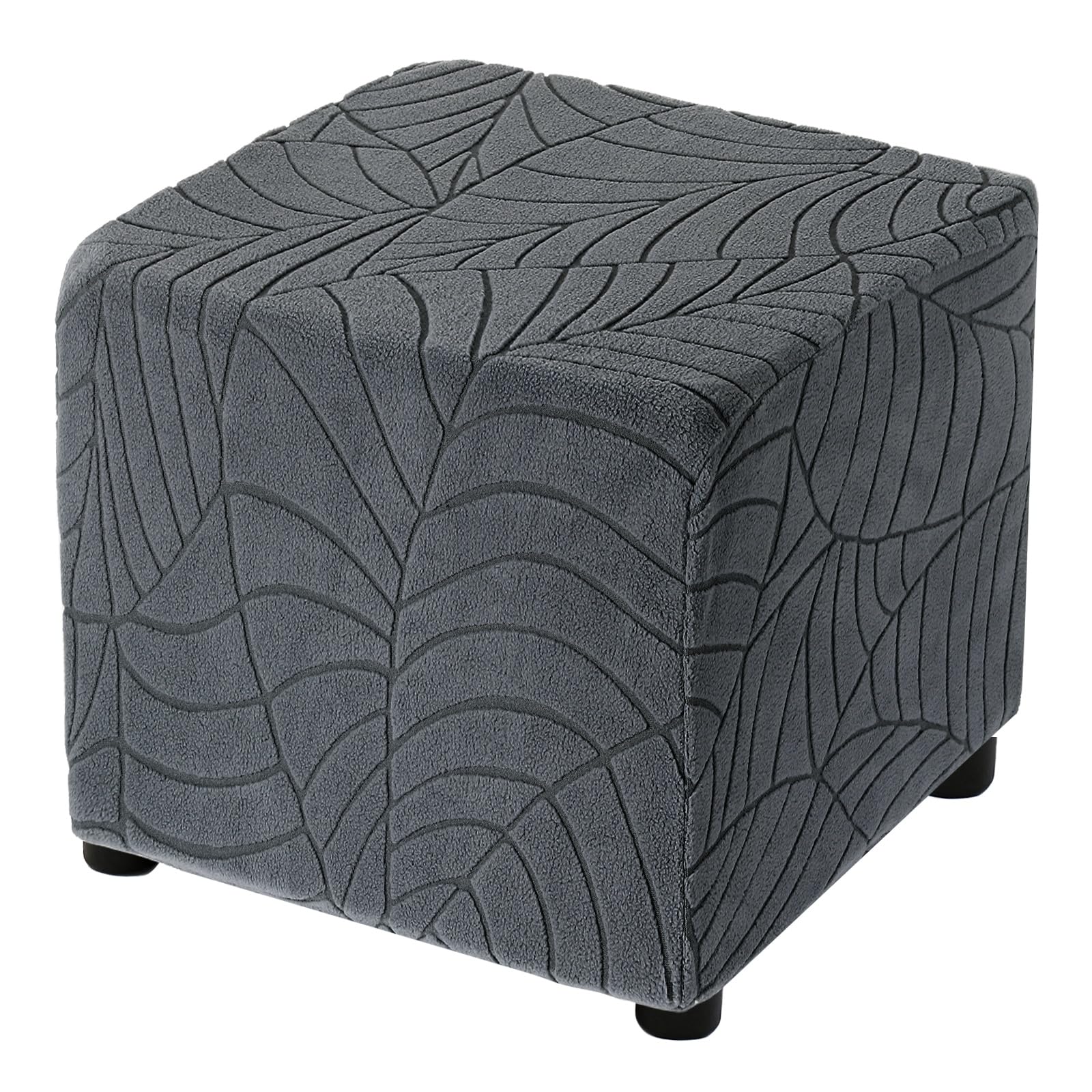 sourcing map Stretch Foot Stool Cover Leaf Pattern Square Footrest Slipcover with Elastic Footstool Protector for Living Room Bedroom Fit Length 33-45.7cm/13-18inch, Dark Gray
