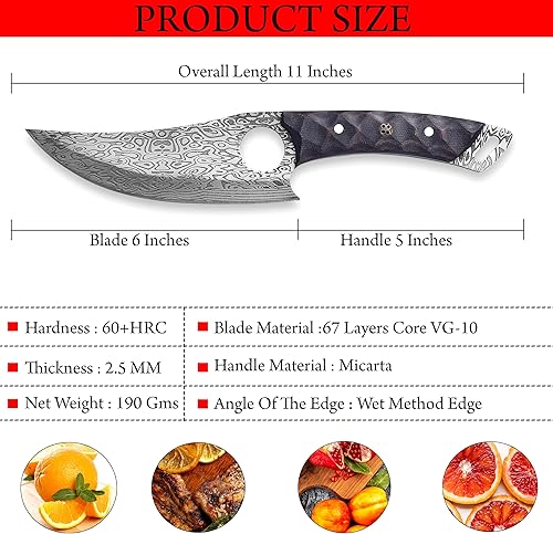 Miniatura 2 de Cuchillo de chef de Damasco (madera de rosa de grano de cereza) (humo de brasa, 11 pulgadas)