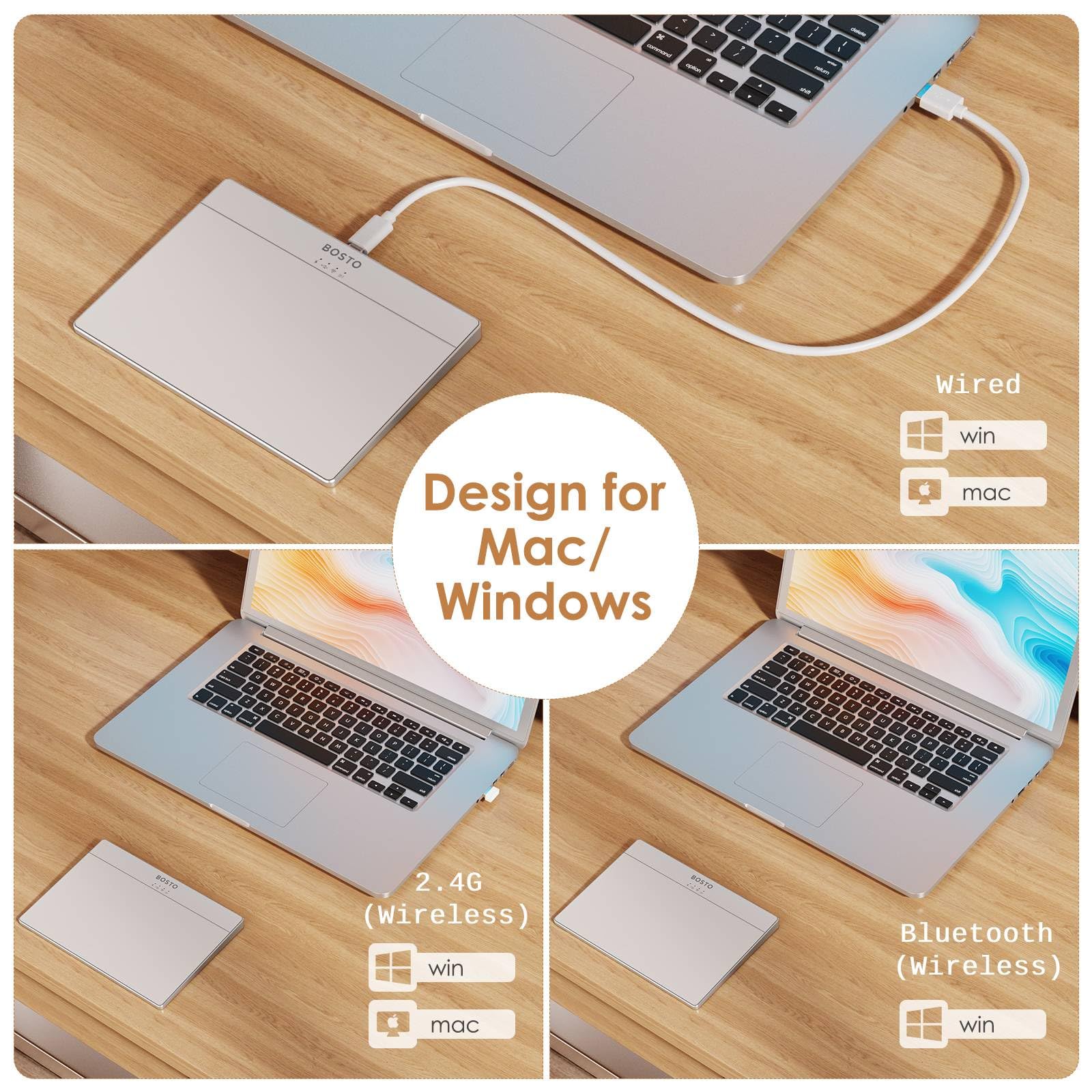 Bisofice Touchpad para PC, Trackpad Mac Windows, Touchpad Inalámbrica de Alta Precisión, Superficie Multi-Touch, Recargable, para Windows 10/11, Mac 10 o Superior, PC/iPad