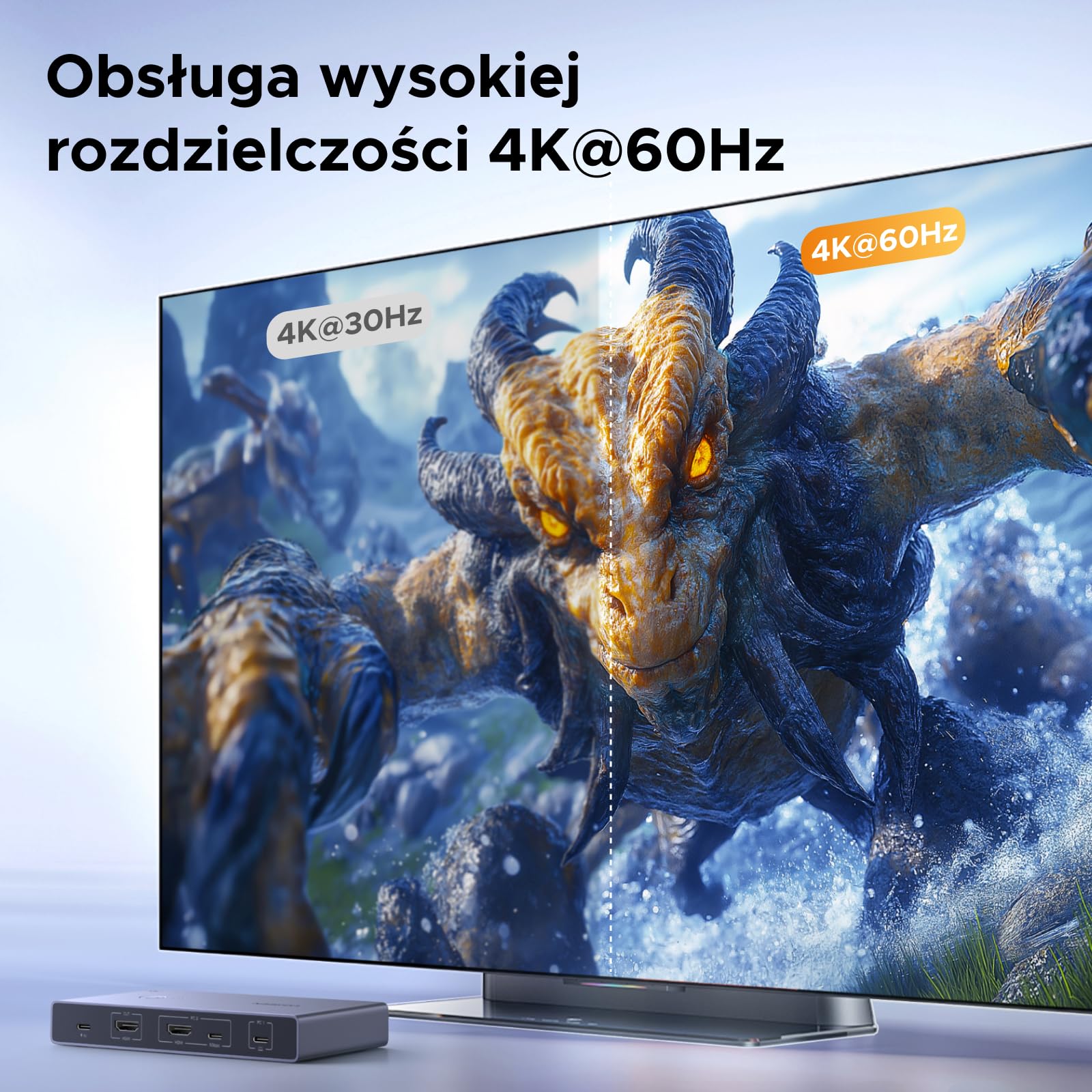 UGREEN Przełącznik KVM USB C 4K60Hz 1 komputer 1 laptop 1 monitor Przełącznik KVM 2 wejścia 1 wyjście z 4 portami USB 3.0 dla myszy, klawiatury, przenośnego dysku twardego itp.
