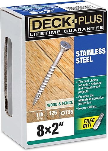 Miniatura 1 de Deck Plus 48463 Tornillos para madera #8 x 2 ", acero inoxidable, caja de 1 lb
