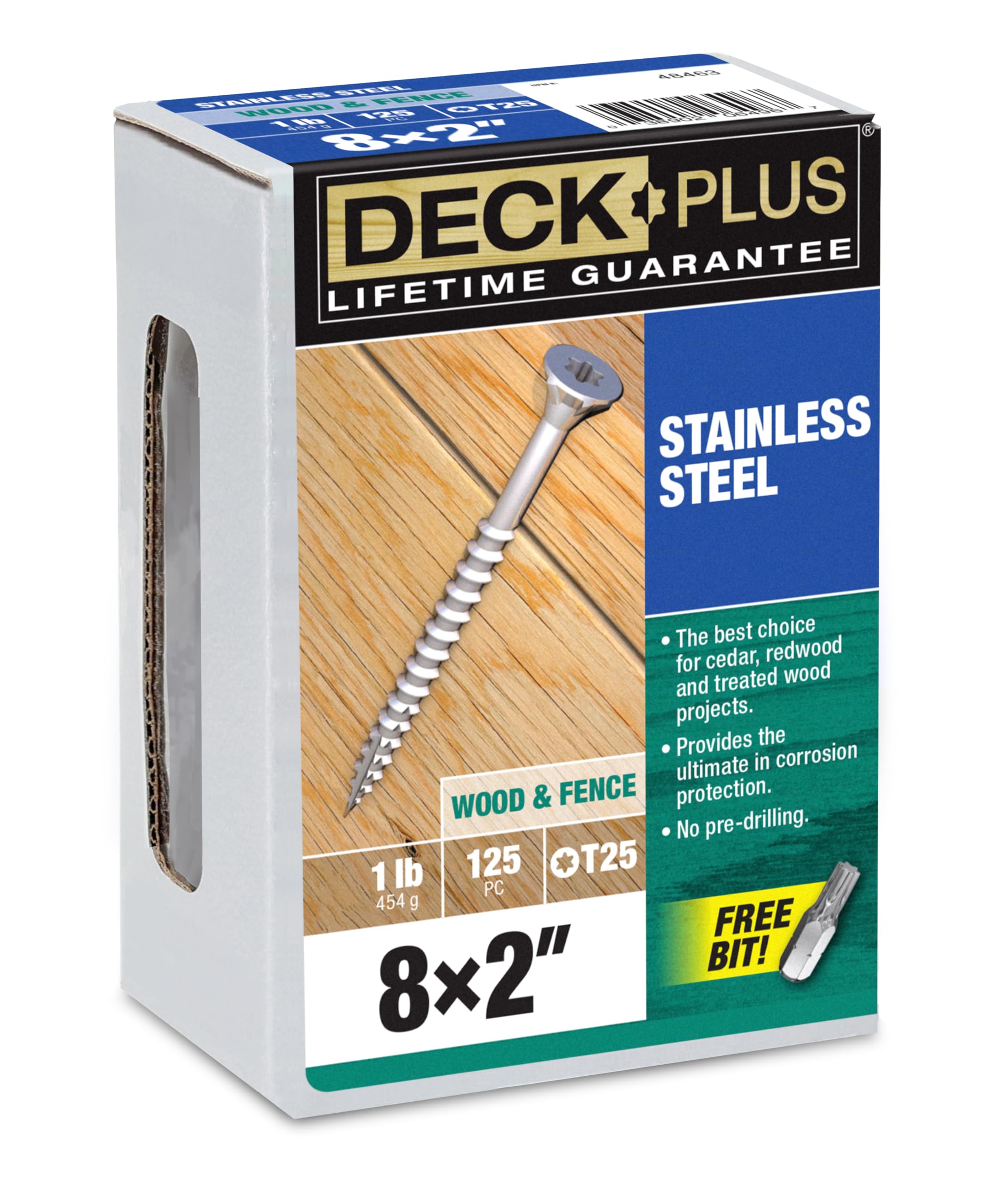 Deck Plus 48463 Wood Screws #8 x 2", Stainless Steel, 1lb Box