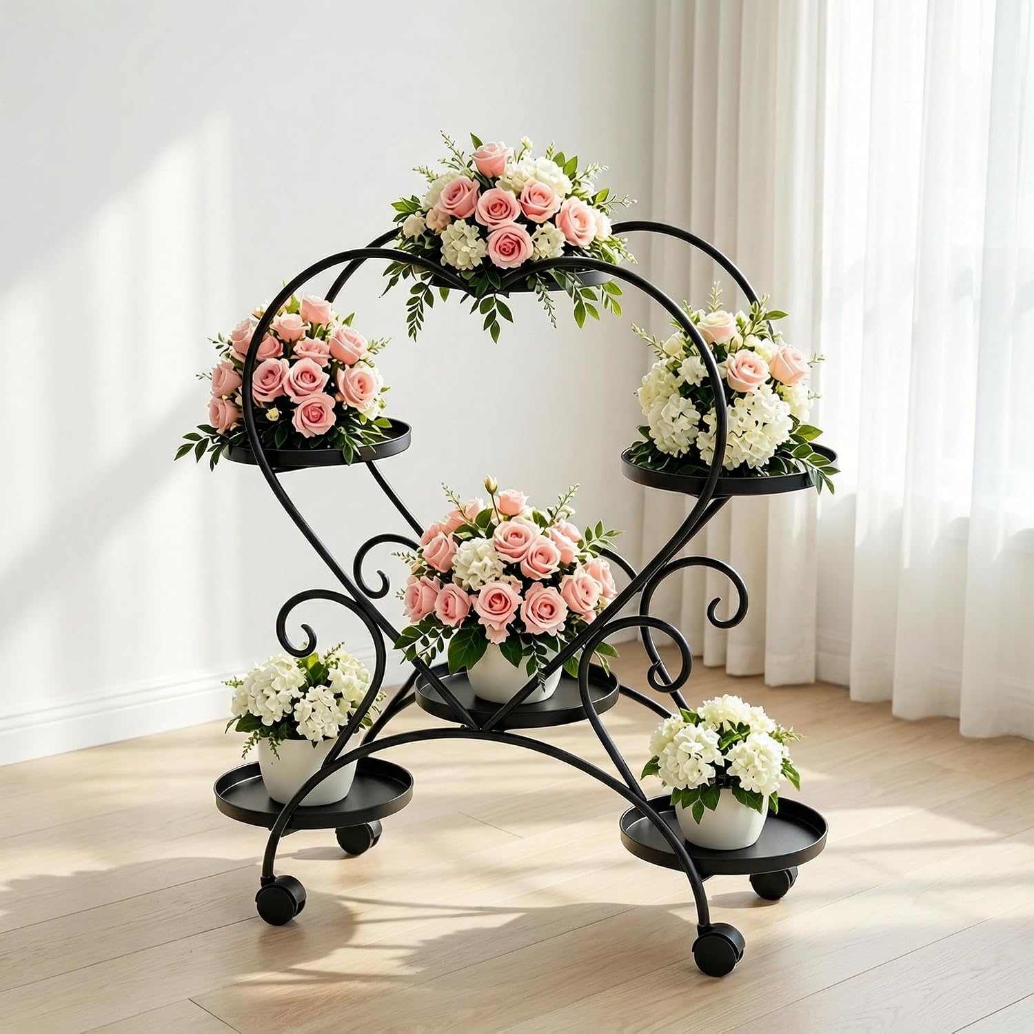 【Heart Metal Plant Holder】Multi-layer Heart Shaped Metal Plant Stand - Multifunctional Indoor and Outdoor Flower Display Wrought Iron Flower Pot Holder Outdoor Metal Holder Pot Pot Holder for Potting Flower Rack Includes Multiple Components (Black)