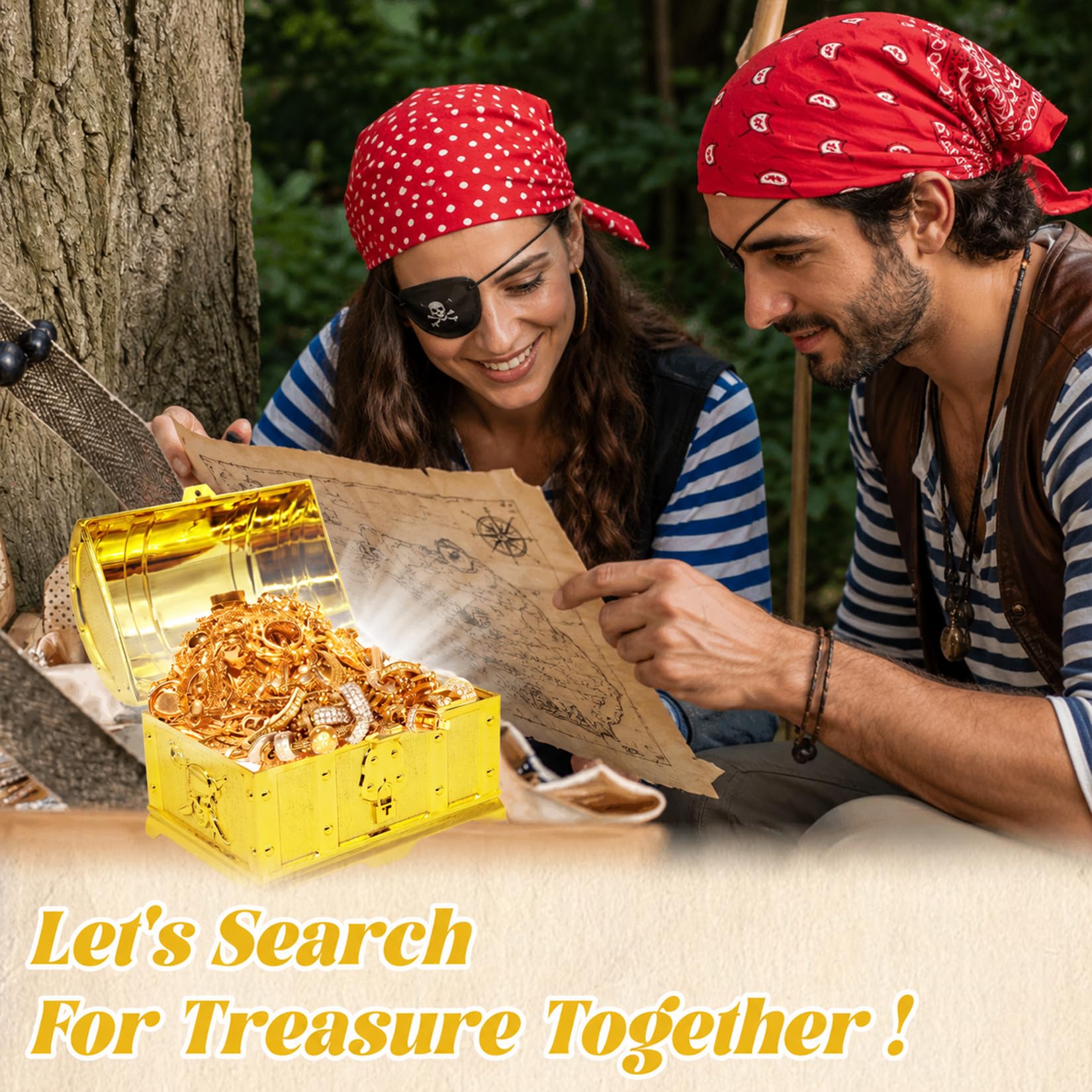 Herbst Coffre au trésor doré avec serrure à clé, coffre au trésor verrouillable avec couvercle pour fête à thème pirate, événements, petit coffre au trésor pour ranger la chasse à la scie, la