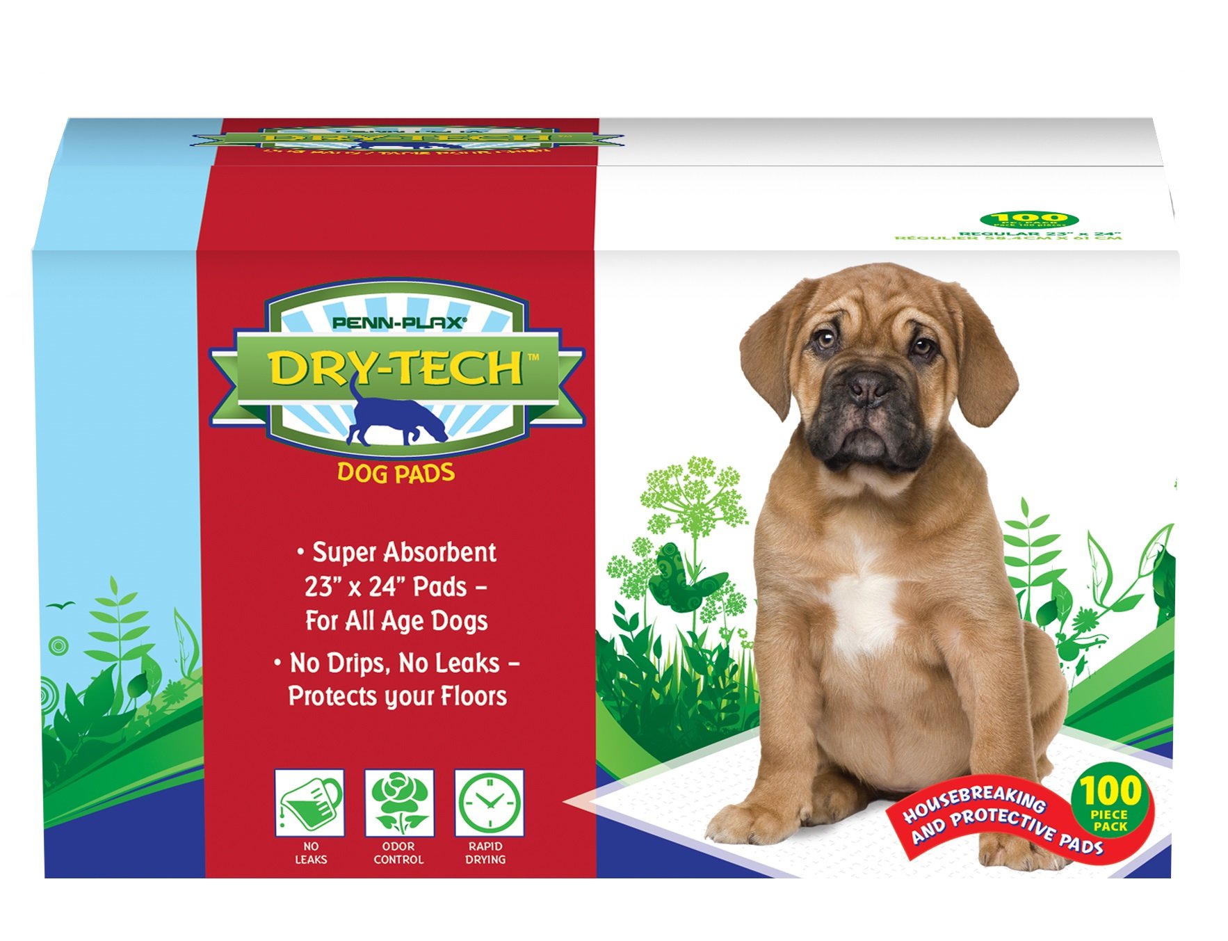 Penn-Plax Dry-Tech Dog and Puppy Training Pads – Super Absorbent 23” x 24” Regular Sized Pads – Great for All Ages and Breeds – 100 Count