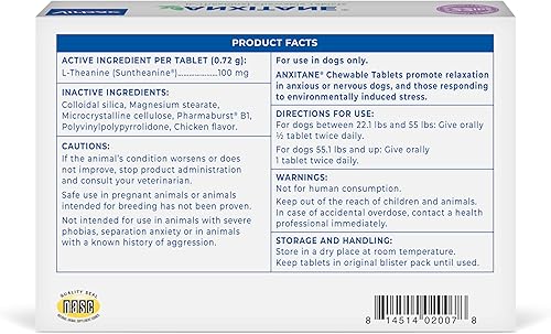 Miniatura 3 de ANXITANE® Tabletas masticables para perros medianos/grandes, 100 mg, 30 unidades
