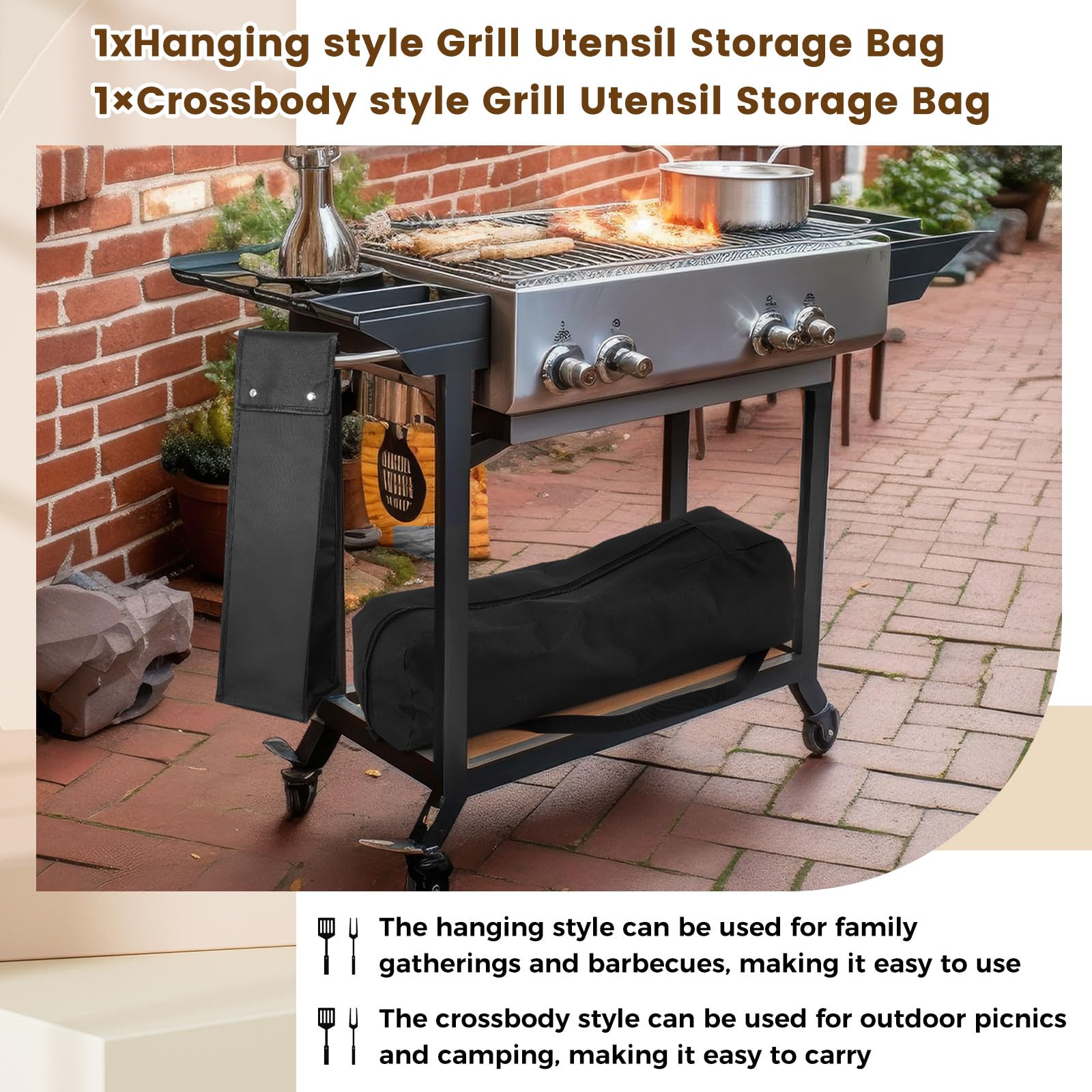 Bolsas de almacenamiento de utensilios de parrilla de 2 estilos, impermeables, bolsas de almacenamiento para herramientas de barbacoa, herramientas de barbacoa, bolsa de soporte para parrilla, 6