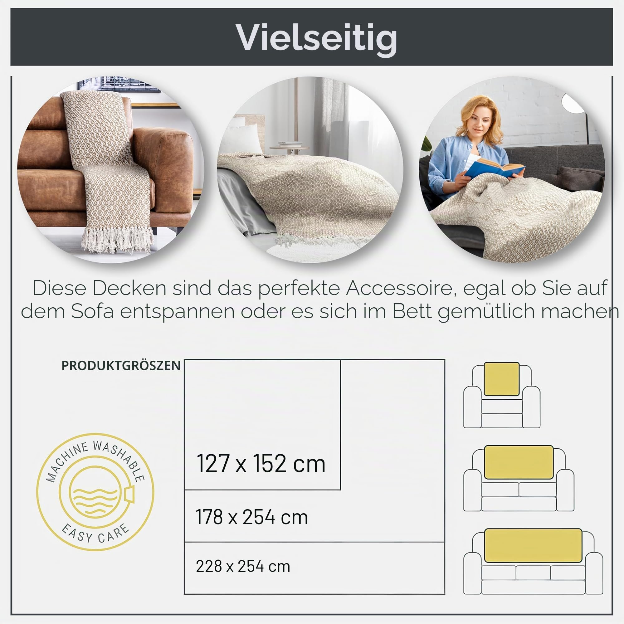 Emma Barclay Casablanca Scandi Überwurf, gewebt, recycelt, Baumwolle, für Sofa, Sofa, Bett, 50 x 60 cm, Taupe