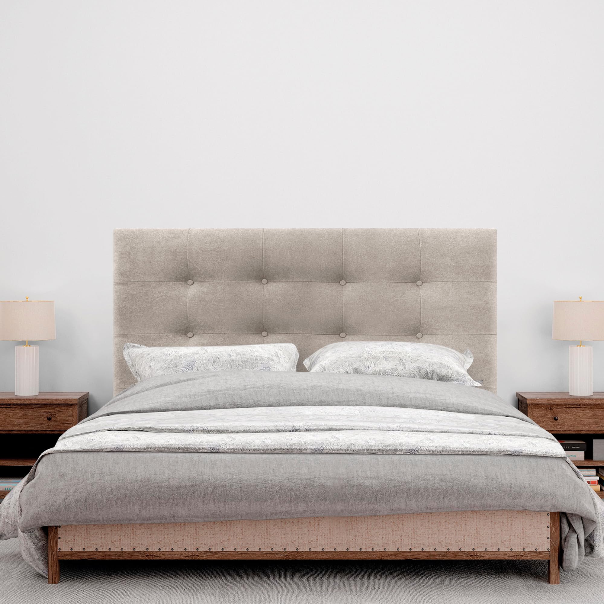 DHOME Cabecero Capitoné hasta el Suelo 150x120cm Tela Beige Tapizado ACUALINE para Cama