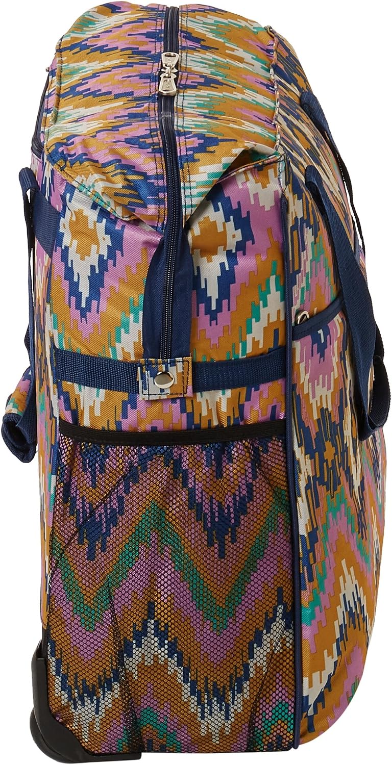 CALPAK Big Eazy Bright Check 20-inch Rolling Shopping Tote Bag,Pink Ikat,One Size