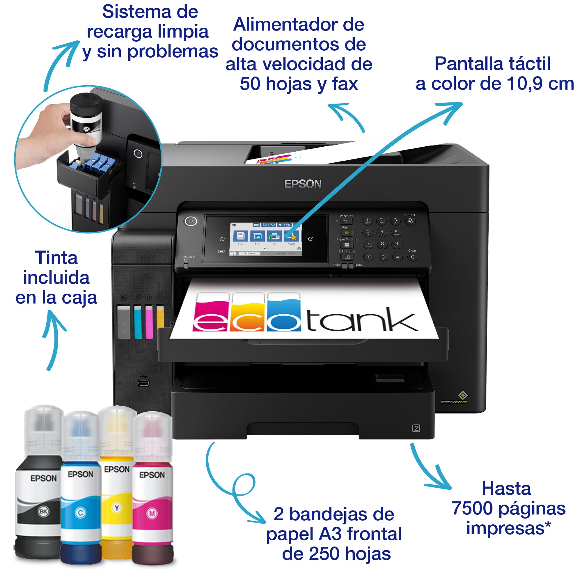 Epson Impresora multifunción EcoTank ET-16605 A3+ con depósito de Tinta, conexión Wi-Fi y fax