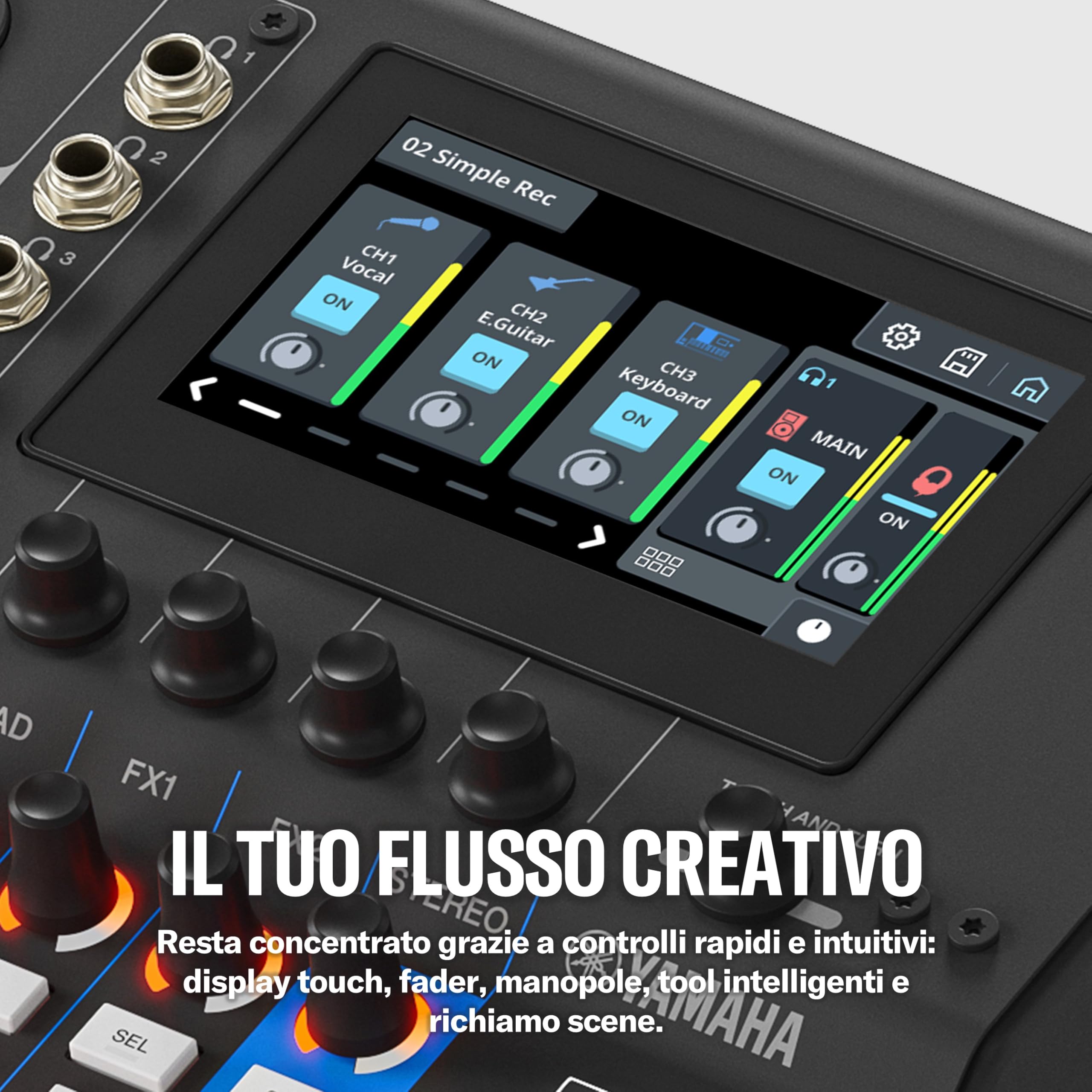 YAMAHA MGX16V Mixer Audio e Video con LCD Touch, HDMI USB, Nero | Mixer AV Professionale con Acquisizione HDMI-USB, Bluetooth, Doppia USB e Registrazione microSD