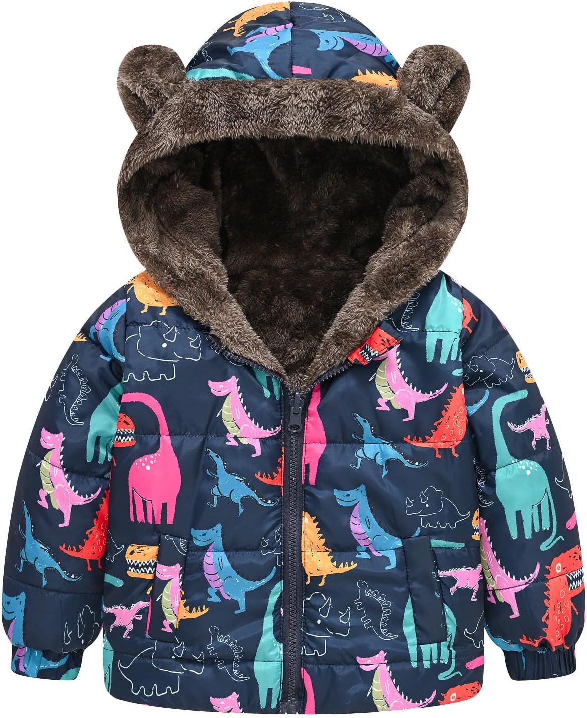 Veste Hiver Enfant Bébé Garçon Fille - Manches Longues Dinosaure Lapin - Capuche Oreilles - Nylon Chaud 1-5 Ans