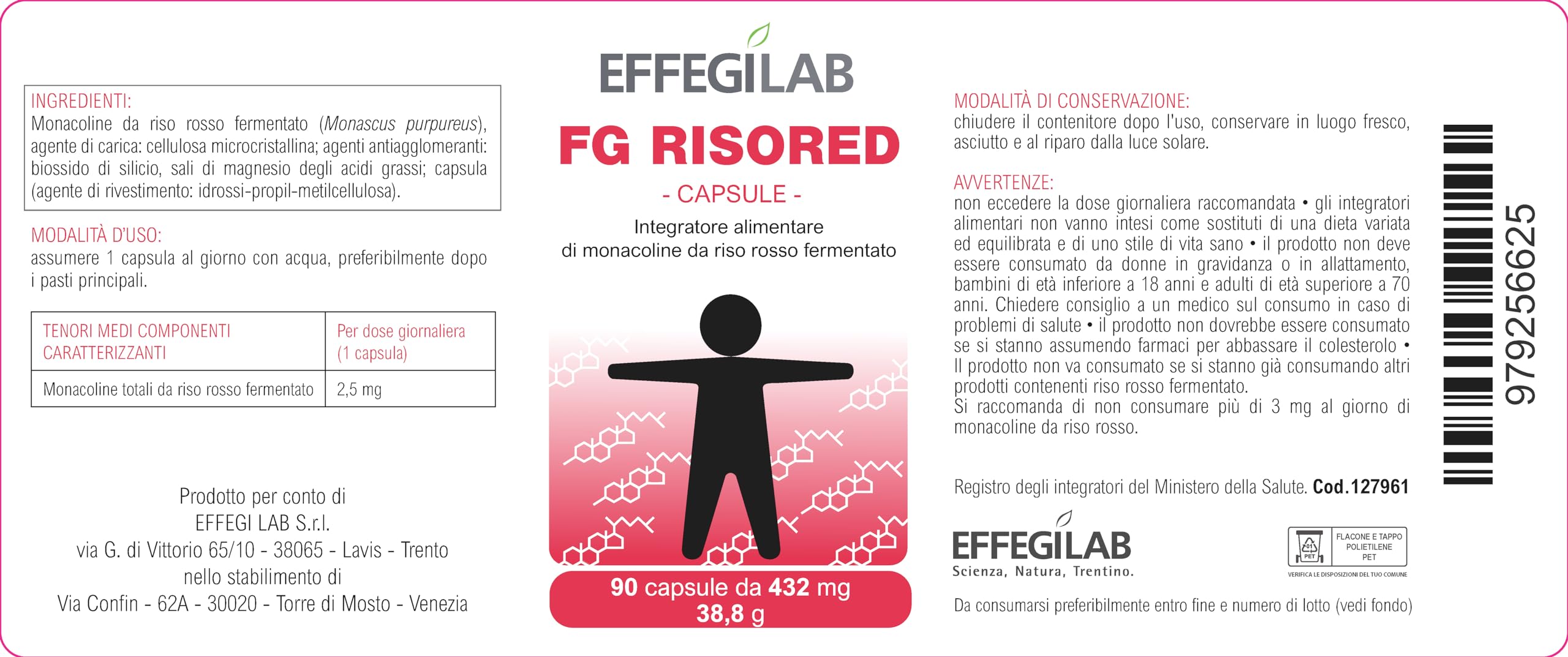 FG RISORED 2,5mg 90 capsule | Integratore di Monacolina K Riso Rosso Fermentato - di Effegilab
