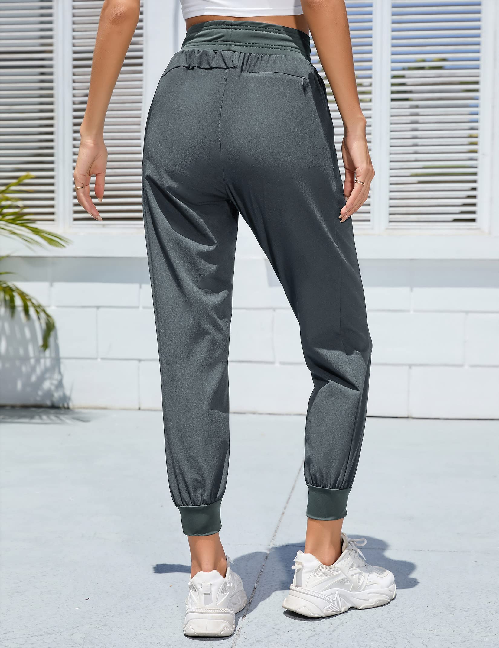 KOJOOIN Women's Lightweight Joggers Pants Quick Dry Running Hiking Athletic Workout Joggers for Women with High Waisted Dark Grey