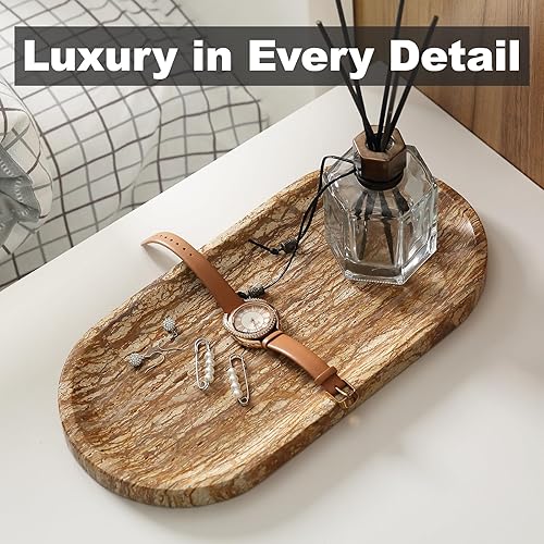 Miniatura 64 de Koville Bandeja de travertino italiano, bandeja decorativa de mármol de 12 x 6 pulgadas para encimera, catchall para perfumes, velas, plato