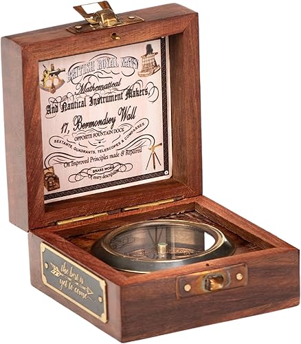 Antiqula Brújula Vintage en caja de palisandro hecha a mano, brújula náutica decorativa para regalos, latón y diseño de madera