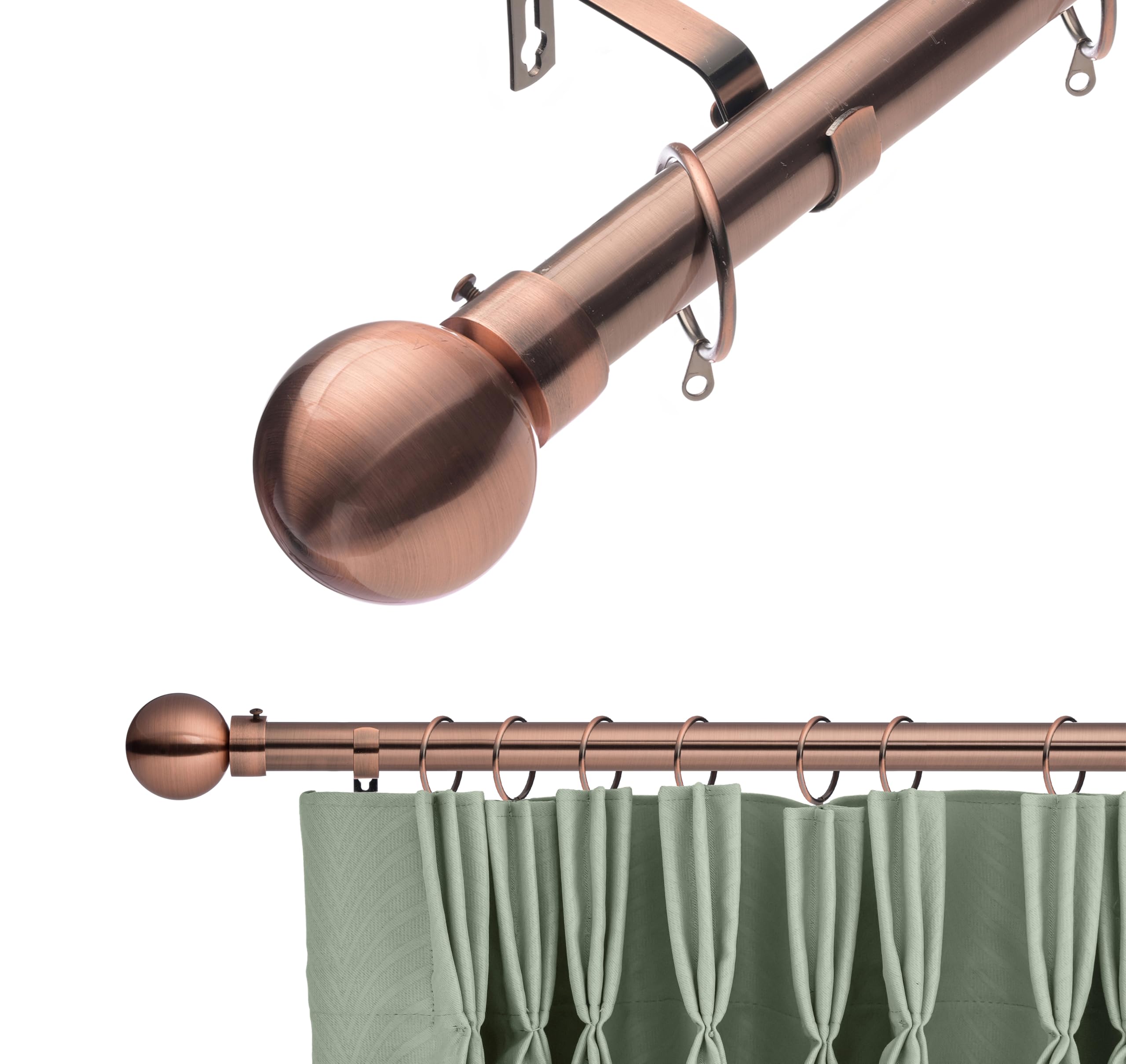 K Kestrel Antique Copper (Ball Finial) 28Mm Antique Copper Extendable Metal Curtain Pole Set (Ball Finial, 70-120 Cm)