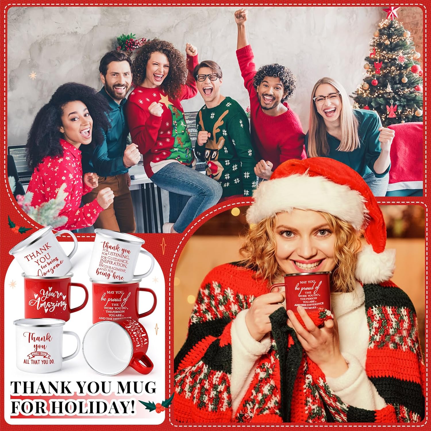 Sieral 6 Pcs Thank You Coffee Mug Gifts, Staff Employee Appreciation Gifts Bulk, 12 oz Inspirational Enamel Mugs, Valentines Appreciation Gift for Coworkers Team Office Staff Nurse Teacher (Red) - Image 4