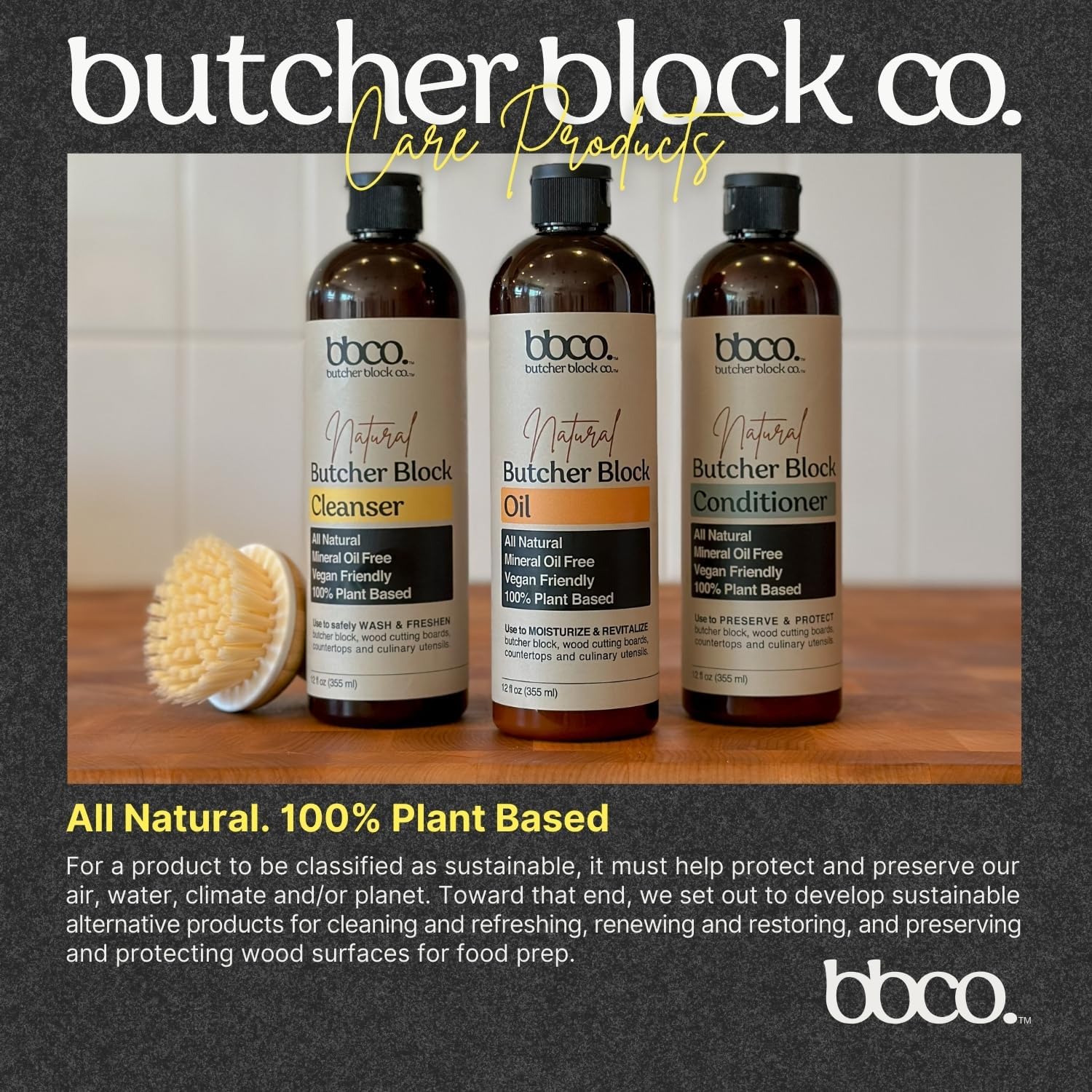 The Ultimate Wood Wellness Trio - Mineral Oil Free, Vegan Friendly, Plant-Based - Wash, Moisturize, and Protect Your Butcher Block