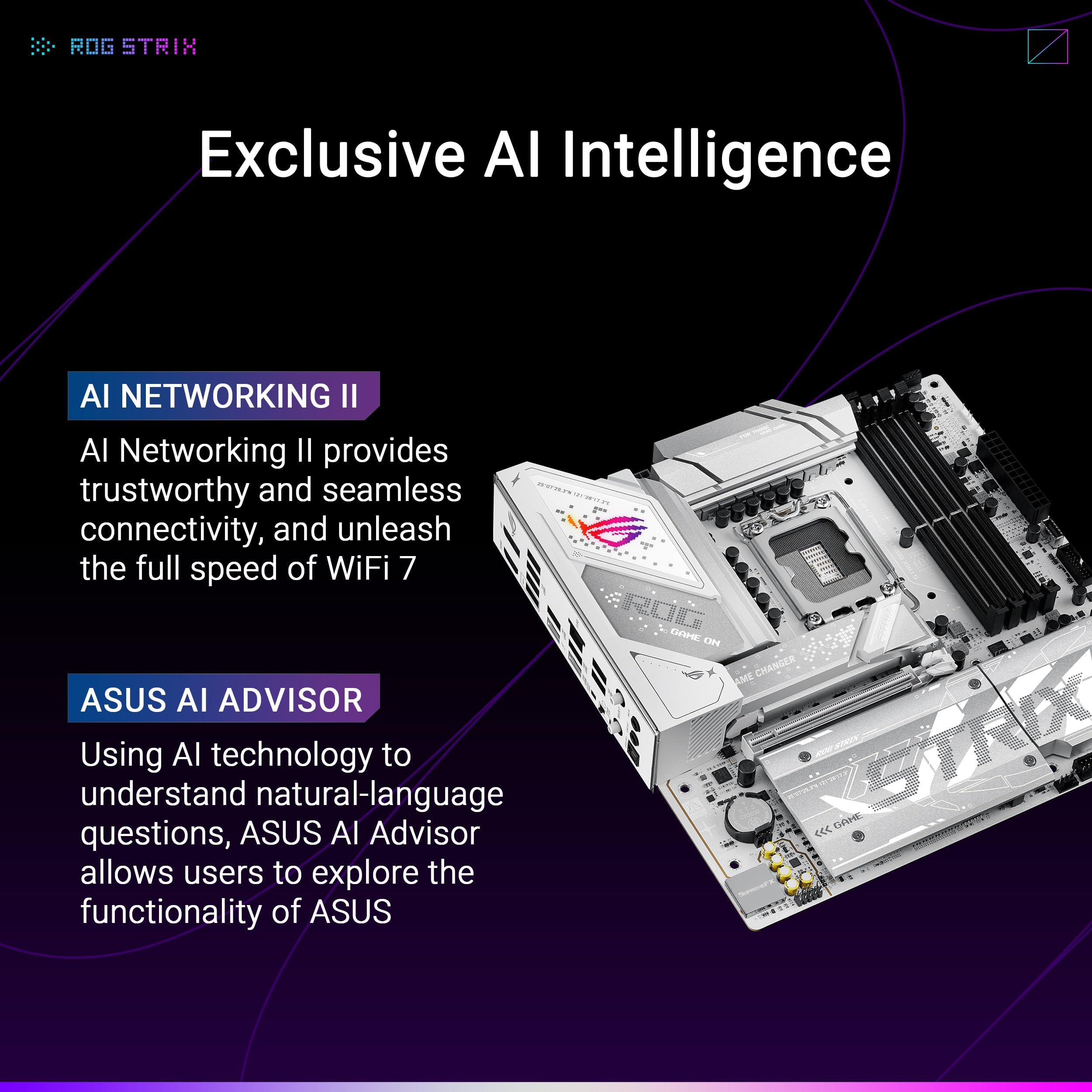 ASUS ROG Strix B860-G WiFi do gier, płyta główna MATX, gotowa do komputerów z zaawansowaną SI, 14+1+2+1 stopnie mocy, gniazda DDR5, PCIe 5.0, cztery gniazda M.2, WiFi 7, AI Networking II, Aura Sync