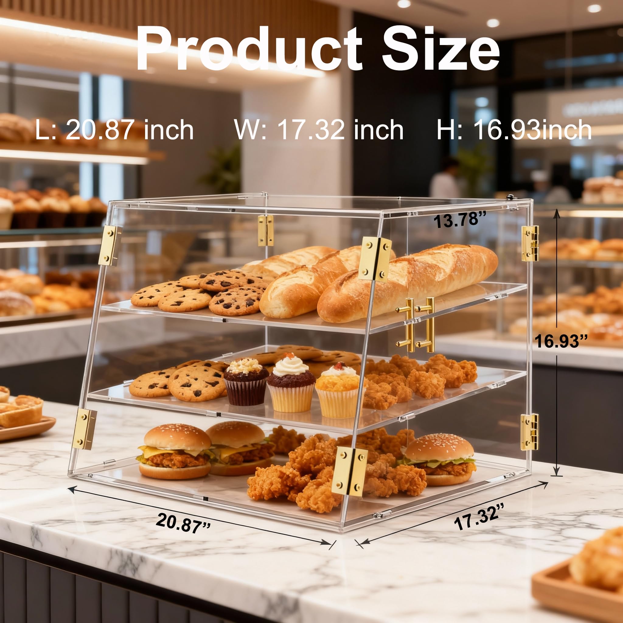 Barrina da forno commerciale a 3 scomparti con porta automatica elastica, 20,9" x 17" x 17" x 17" x 17" scatola per ciambelle, torte, bagel biscotti