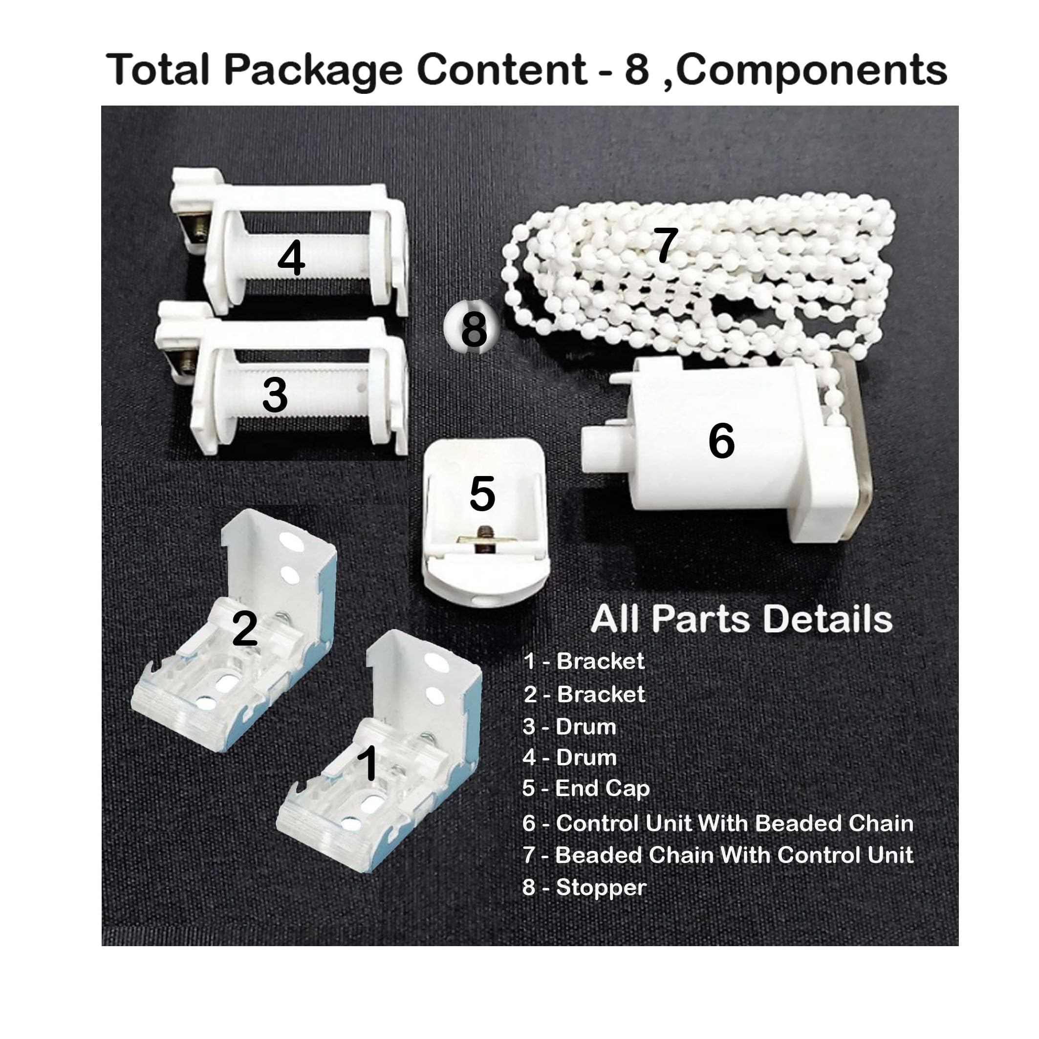 Vyonald Trading Roman Blind Component Includes Brackets, Control Unit with Beaded Chain & Stopper (Chain Size 2.4 Meters) — Amazon image 2