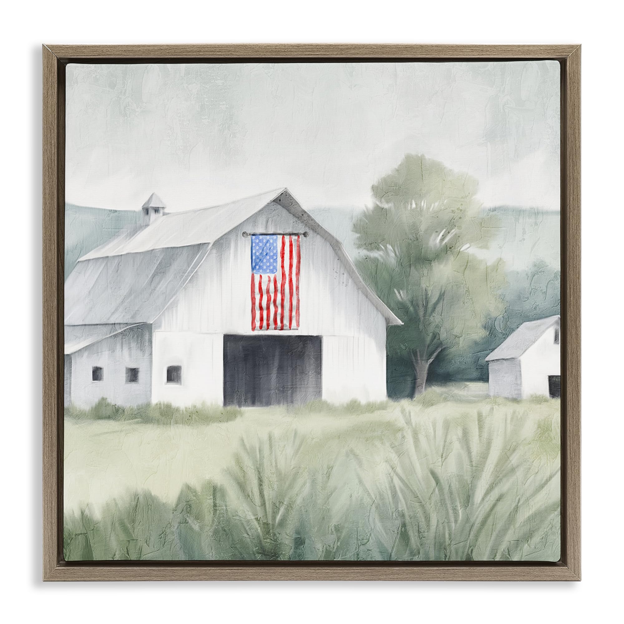 Stupell Industries Montalcino Elm (Textured) Usa Flag Barn Landscape, 24 X 24 Inch Canvas In Floater Frame
