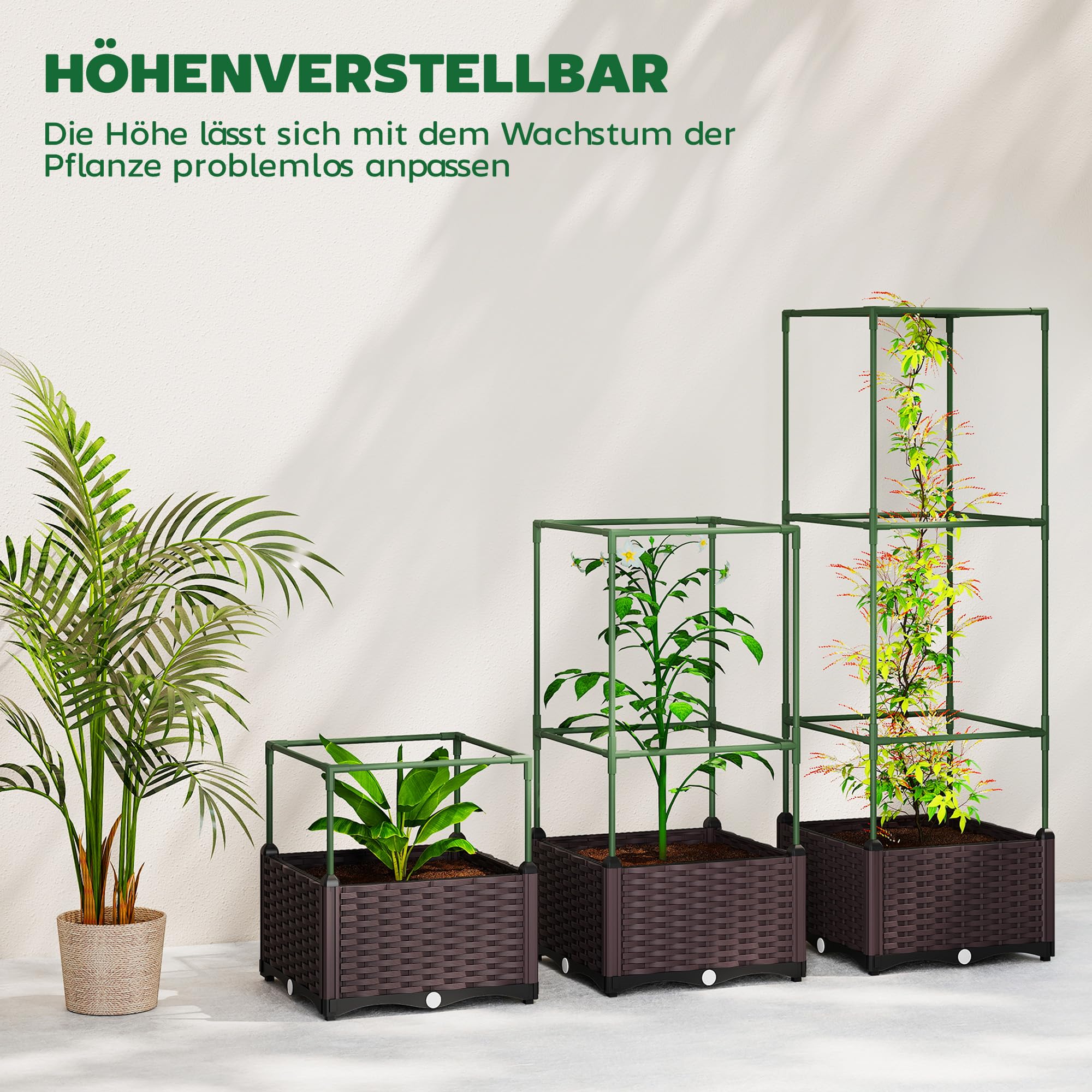 Outsunny Hochbeet mit Rankgitter Pflanzkasten 3er Set 40 x 40 x 125 cm