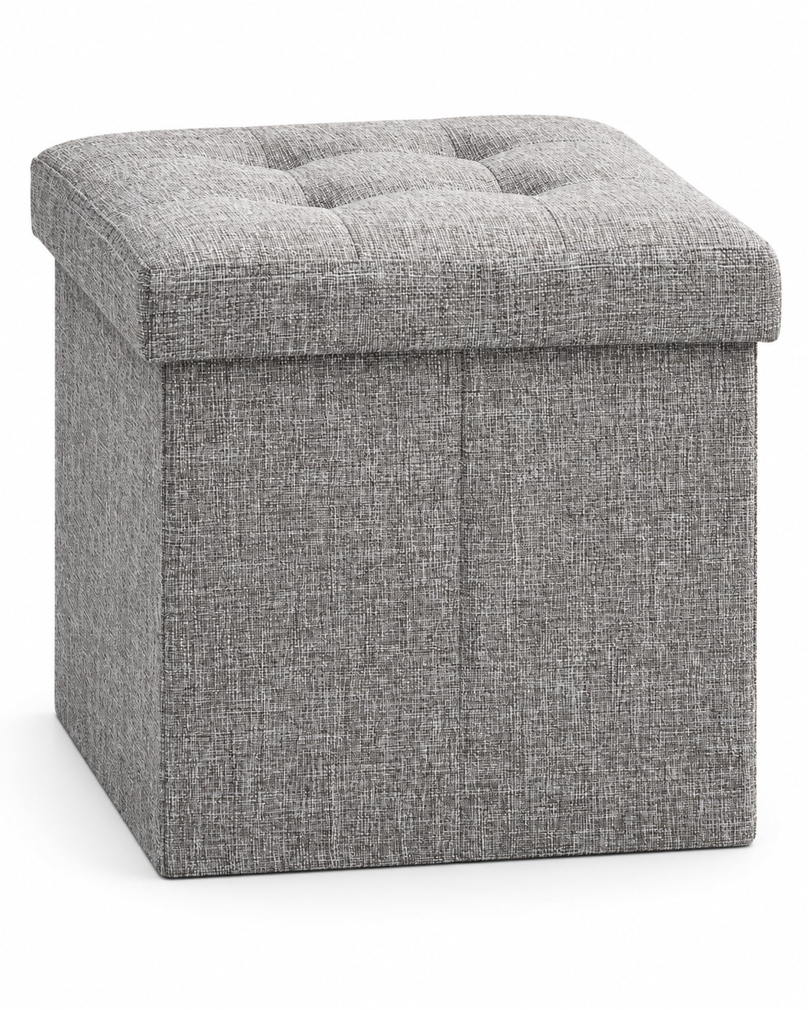 Oak & Tea Storage Ottoman Seat Foldable Storage Box with Lid 30x30x30 cm | Linen-style fabric multi-purpose footstool, extra seat with storage, ideal for living room, bedroom, hallways, Grey