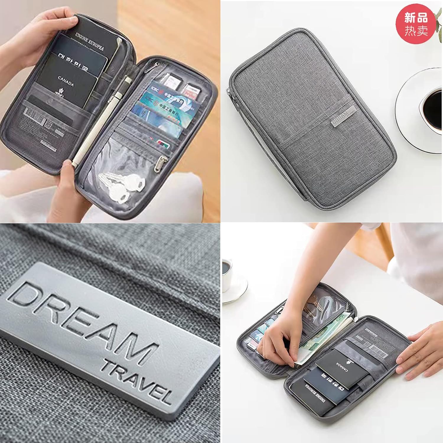  | Ardanlingke Passport Wallets, Travel Wallet, Travel Document Organizer，RFID Family Passport Holder, Portable Case for Boarding Pass, ID, Money, Tickets with Zipper (gray) | Passport Wallets