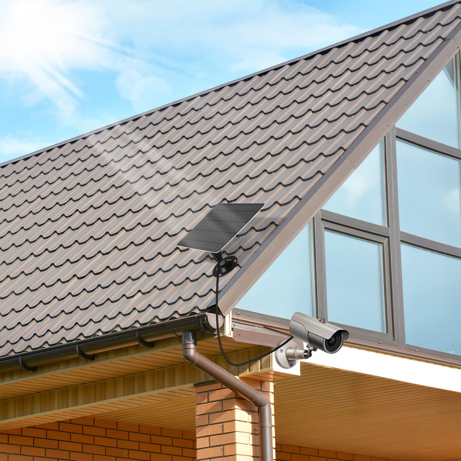 Outanaya Pannello Solare Monocristallino 20w da Parete, Caricabatterie Solare USB Portatile per Telecamera di Sicurezza ed Energia Esterna