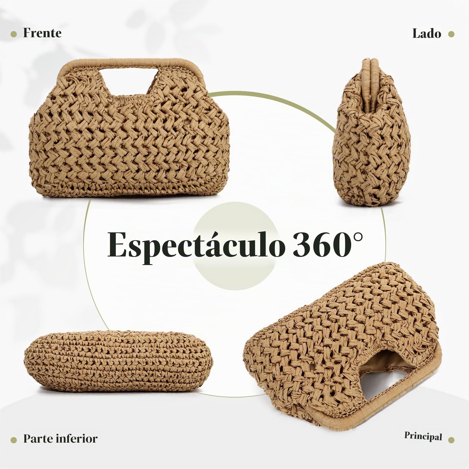 Bolso de Mano de Paja Mujer Cartera Trenzada Diseño Dumpling Bolso de Playa Verano y Bandolera de Fiesta