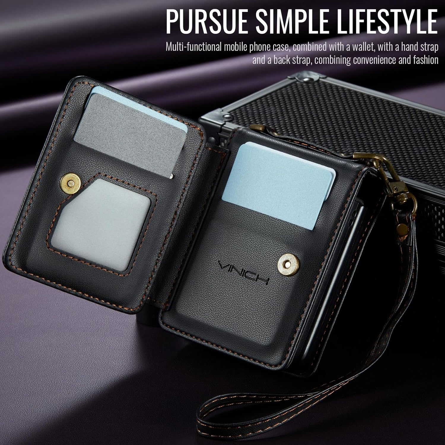 Vinich Crossbody for Motorola Razr+ Plus 2025/2024 Wallet Case with RFID Blocking Card Holder, Strap Kickstand Shockproof Flip Phone Cover for Women Men, Black