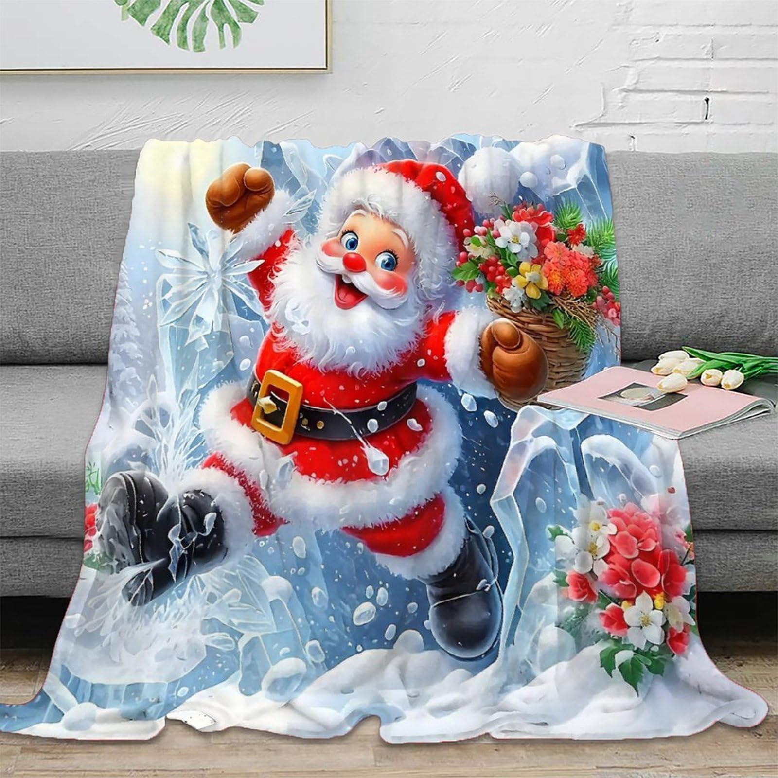 Couverture en peluche anti-froid microfibre chaude Père Noël 3D 200x230cm