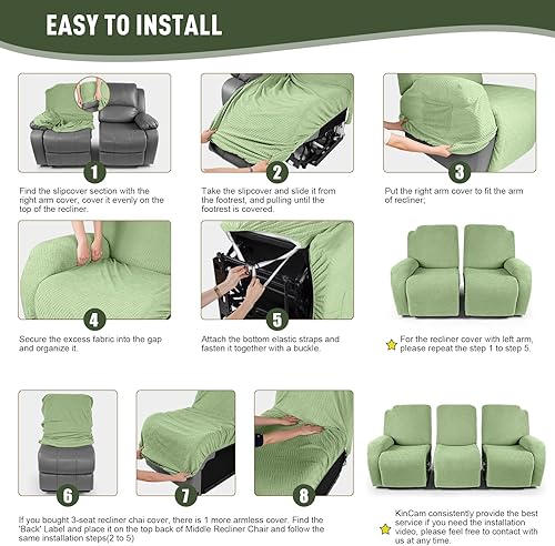 Vista 97 de KinCam Fundas para sillas reclinables, funda elástica y reclinable, fundas para sofá reclinable, fundas de sofá reclinable a rayas, fundas Gris