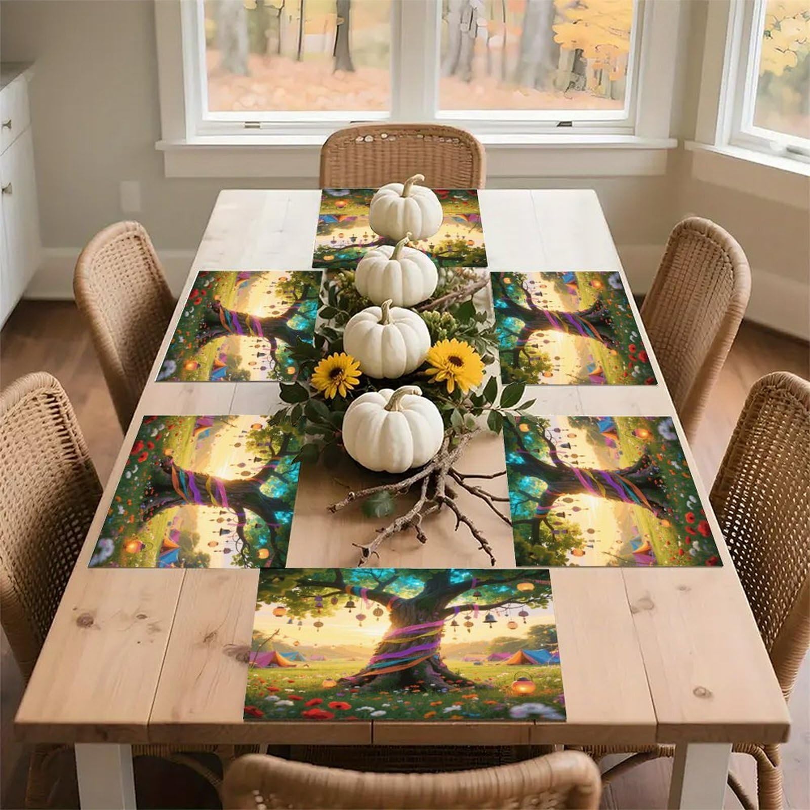 Boho Tree of Life Placemats Heat Resistant Non-Slip Place Mats Washable Wipeable Table Mat Kitchen Dining Table Decoration Placemats Indoor Outdoor Place Mats 17.7’’×11.8’’