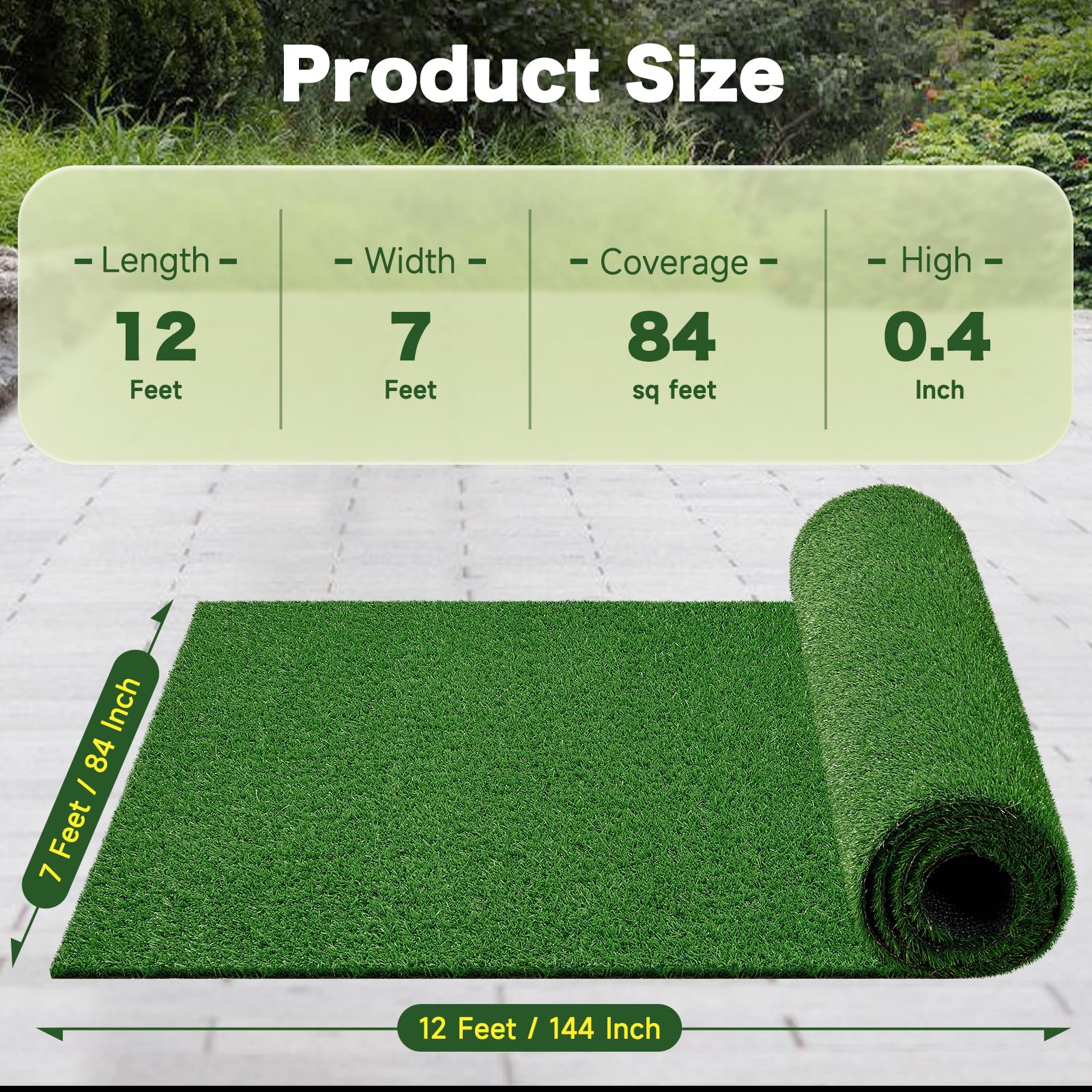 Gazon artificiel de 2,1 m x 3,7 m, hauteur des poils : 1 cm