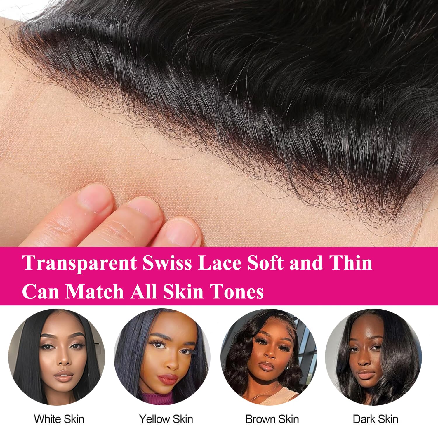 5X5 Closure HD Transparent Lace Straight Natural Hairline With Baby Hair Bleached Knots Brazilian Virgin Hair High Density Natural Color（18 Inch）