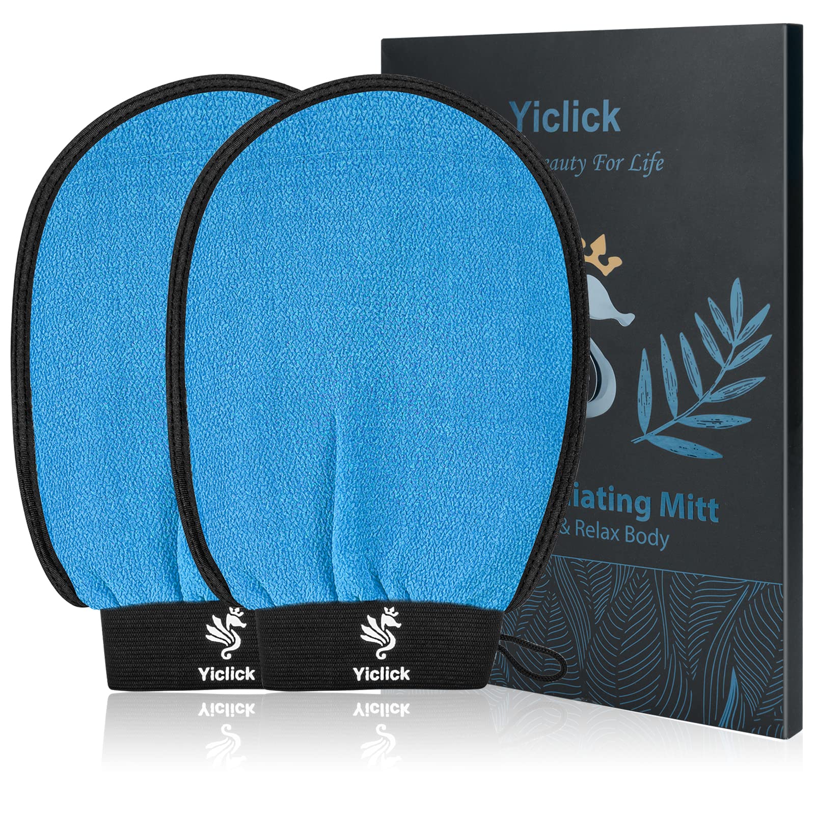 Yiclick Koreanische Peeling-Handschuhe, Peelinghandschuhe für Bad - Körperpeeling, abgestorbene Haut Entferner für Damen und Herren - exfoliating glove, peeling, body scrub (Blue)