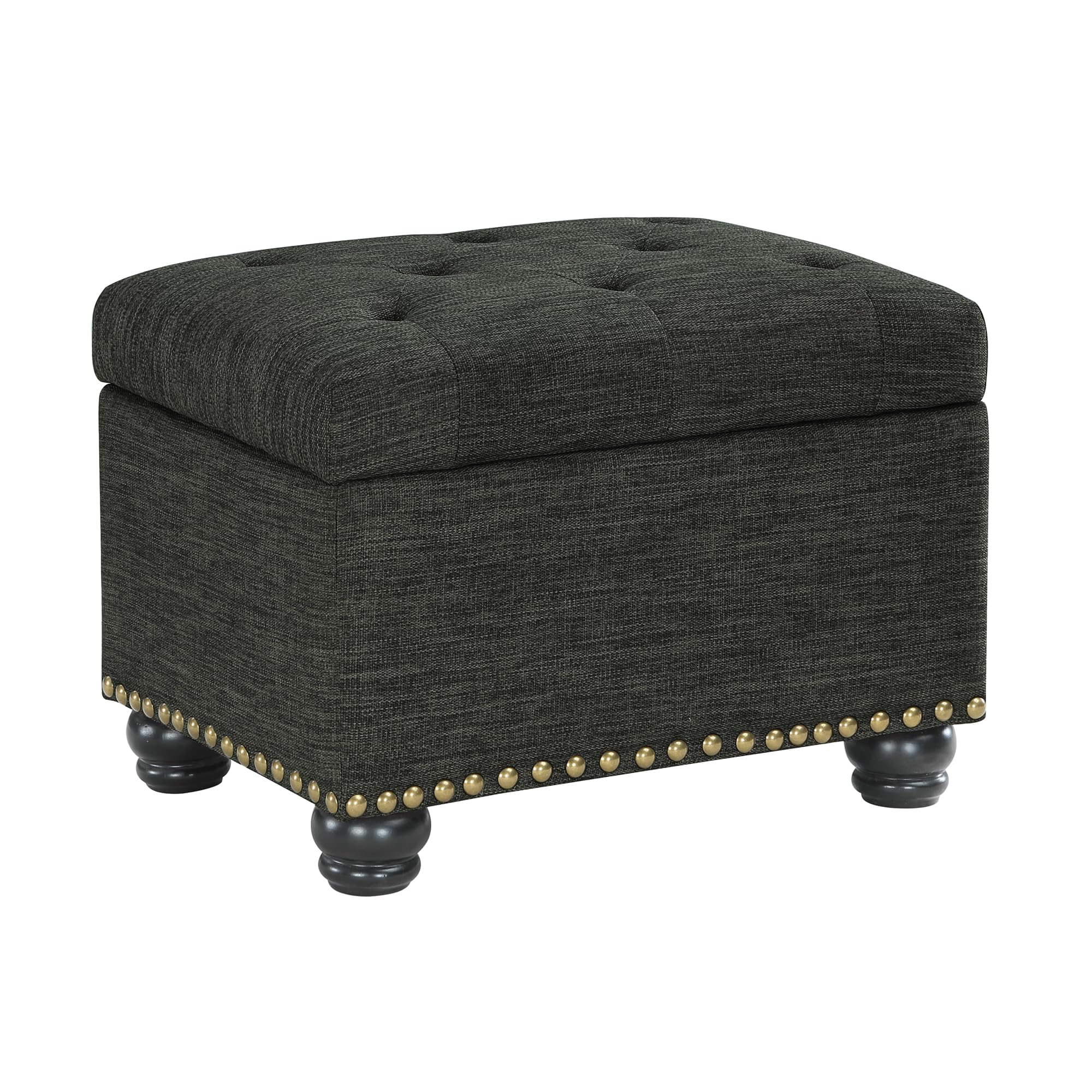 Convenience Concepts Designs4Comfort 5th Avenue Upholstered Storage Ottoman 24" - Contemporary Foot Stool and Seat with Hinged Lid for Living Room, Dining Room, Office, Den, Dark Charcoal Gray Fabric