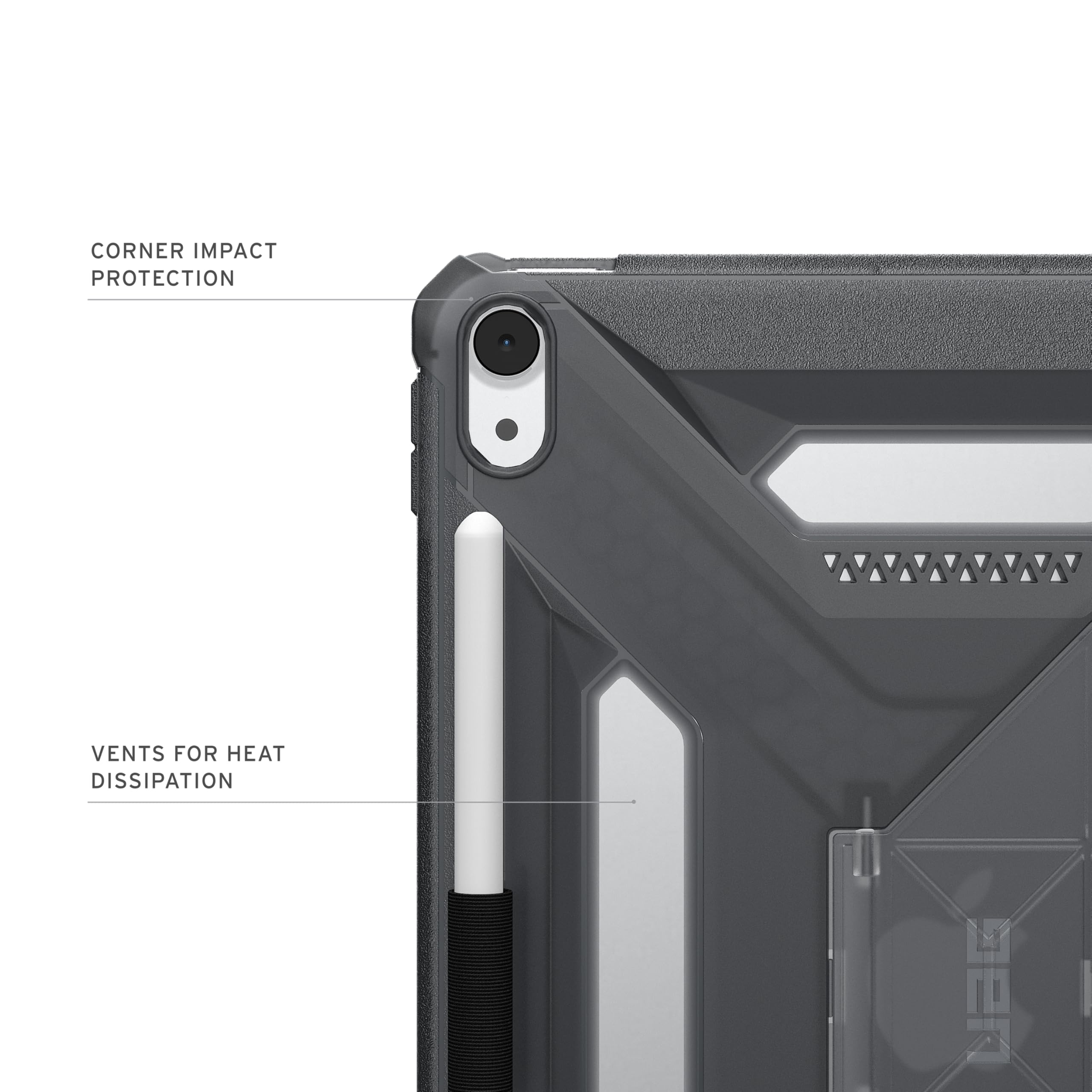 URBAN ARMOR GEAR UAG Custodia progettata per iPad Air 11" 7a generazione 2025 M3 A3266 A3267, robusta custodia protettiva trasparente con cavalletto e portamatite Scout Plus Ash