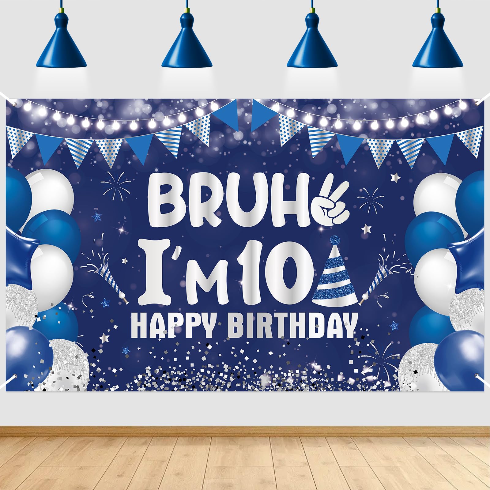 10th Birthday Party Decorations Backdrop for Boys Blue Silver Bruh I'm 10 Banner Funny Teenage Bday Banner Teen Boy 10th Birthday Decor 5.9x3.6ft Happy 10 Years Old Birthday Party Supplies — image 1