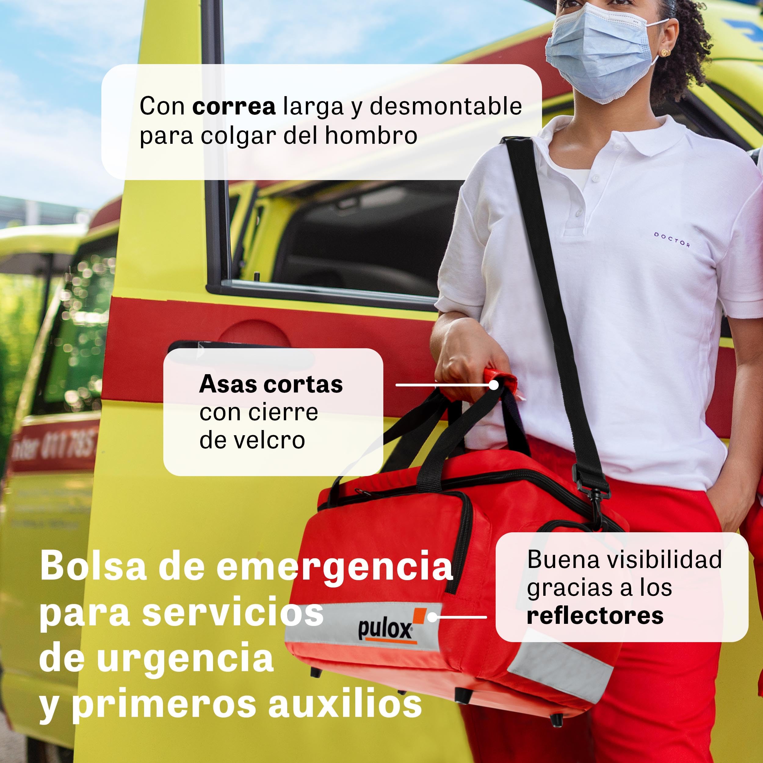 Pulox Bolsa de Primeros Auxilios sin Contenido - Bolsa médica Profesional Grande para Servicios de Emergencia y Personal médico en Rojo/Vacía