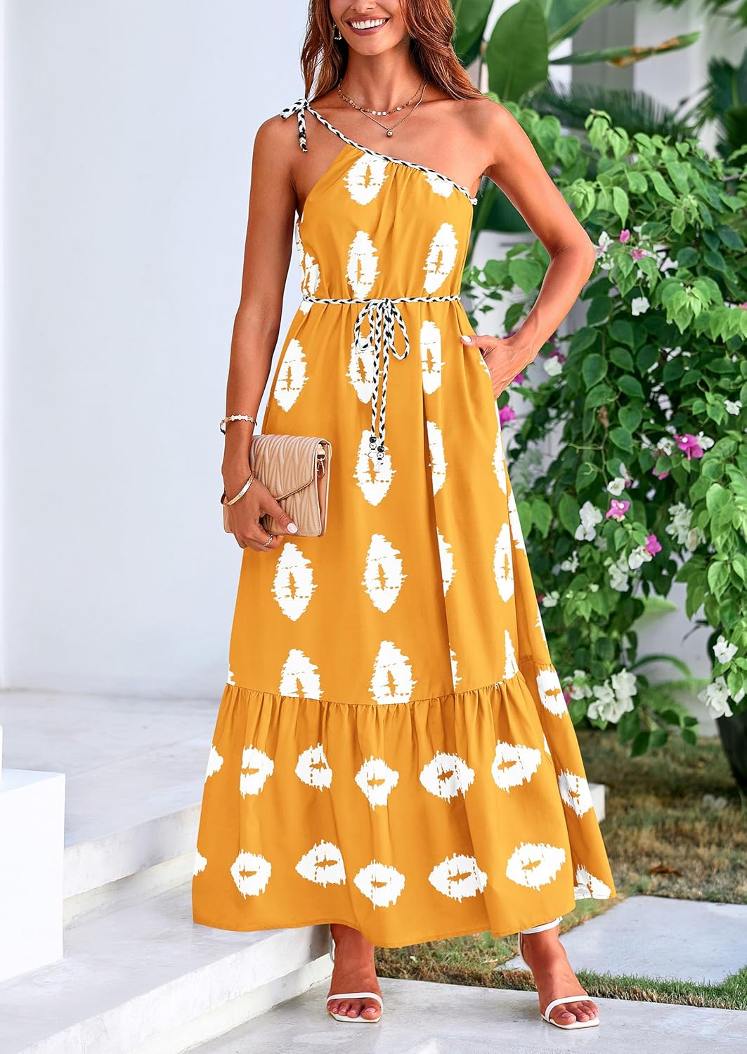 PRETTYGARDEN Women's 2026 Summer One Shoulder Maxi Dress Printed Flowy Boho Long Sundresses Spring Beach Vacation Clothes - Image 4