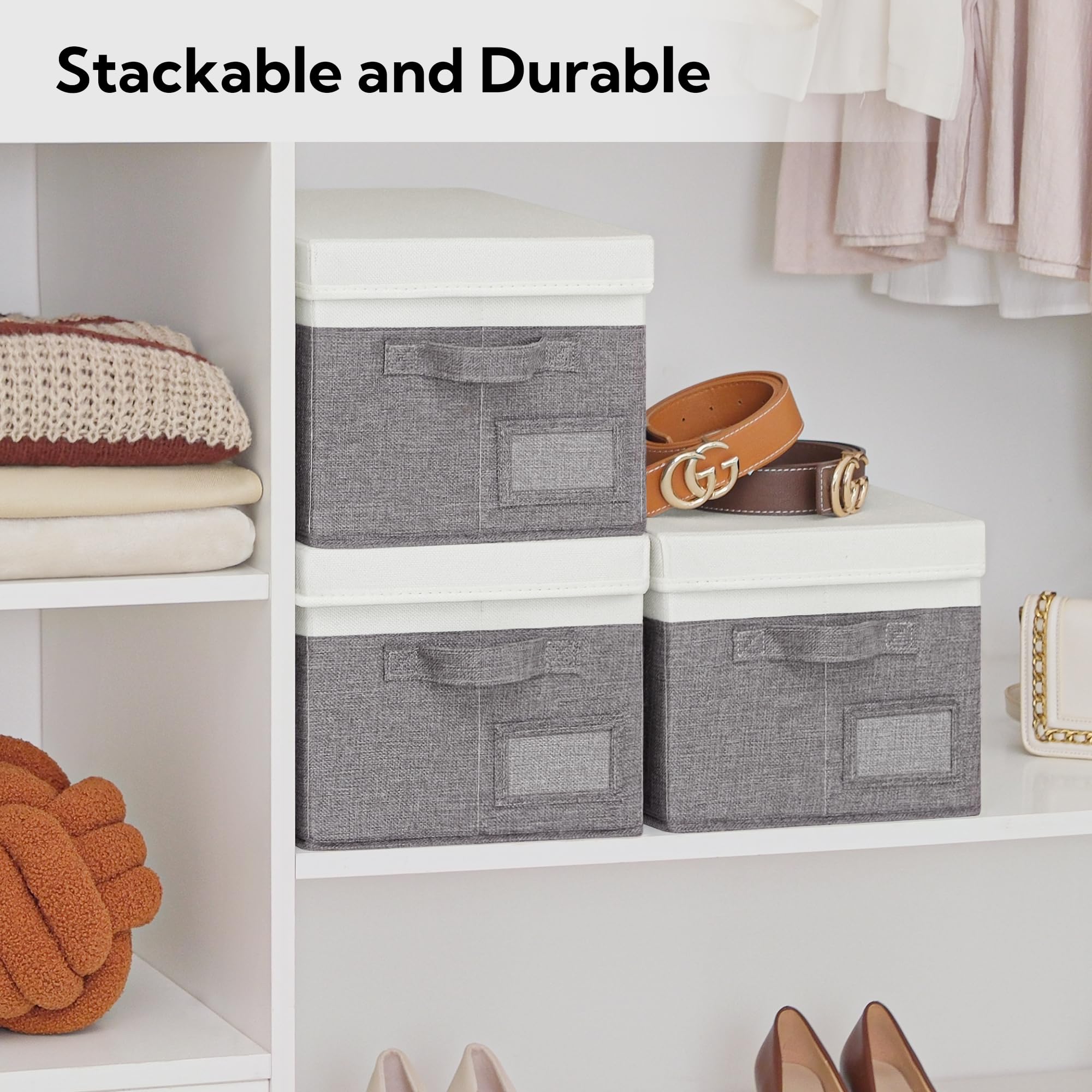 GRANNY SAYS Storage Boxes with Lids Fabric, Pack of 3 Top of Wardrobe Storage Boxes, Wardrobe Clothes Organisers - Image 2