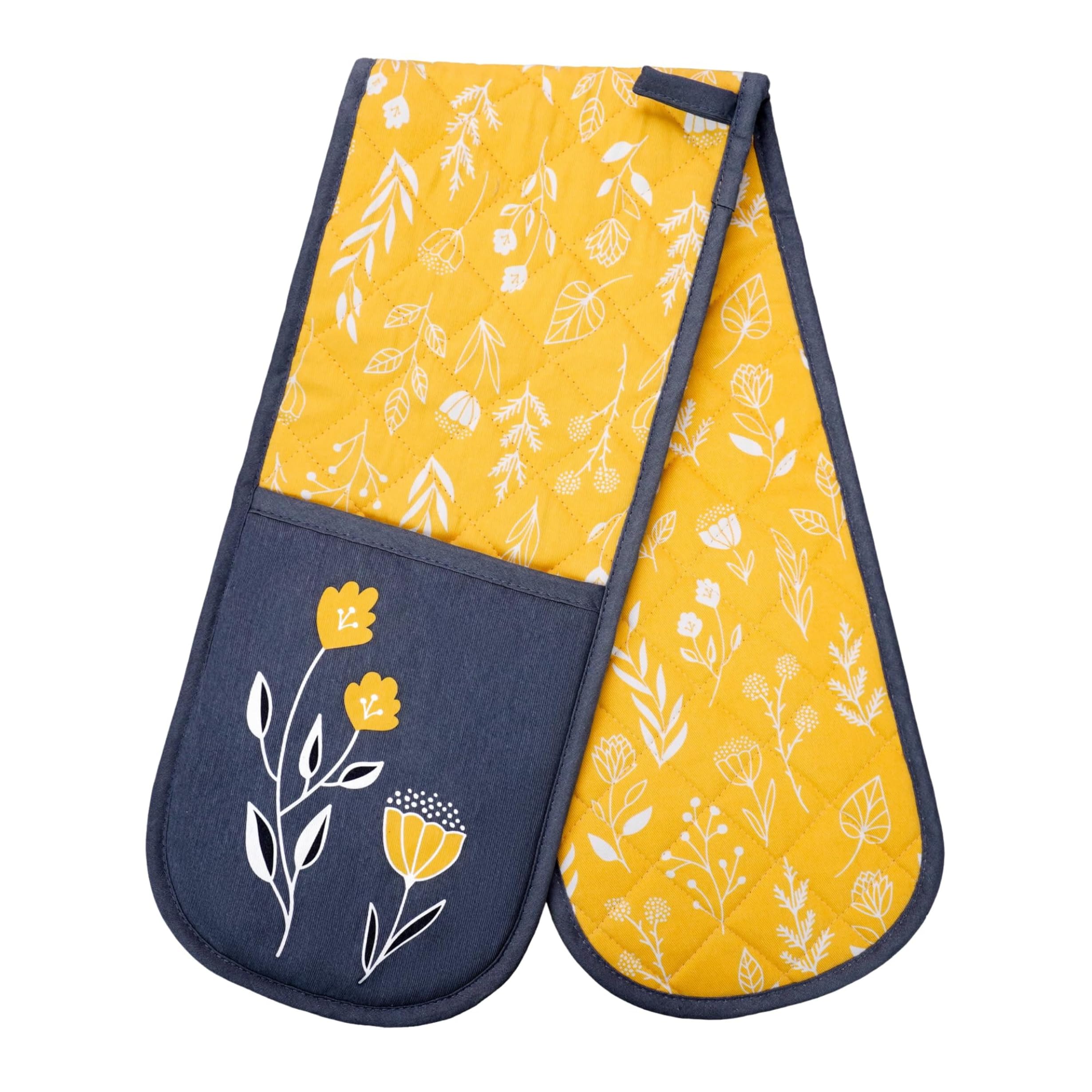 Double Oven Gloves Heat Resistant Oven Mitts - Heavy Duty Potholders Novelty Home And Kitchen Gloves For Cooking & Baking - Ideal For Women & Men (Mustard)