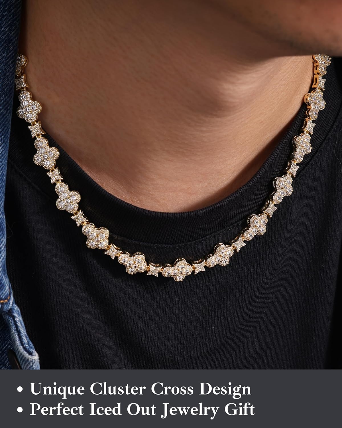 LuxeFlex Iced Out Cross Star Eye Elements Tennis Chain,White Gold Plated 5A Zircon Stones Handmade Cuban Necklace, exquisite Hip Hop Bling Luxury Jewelry Gift - Image 3