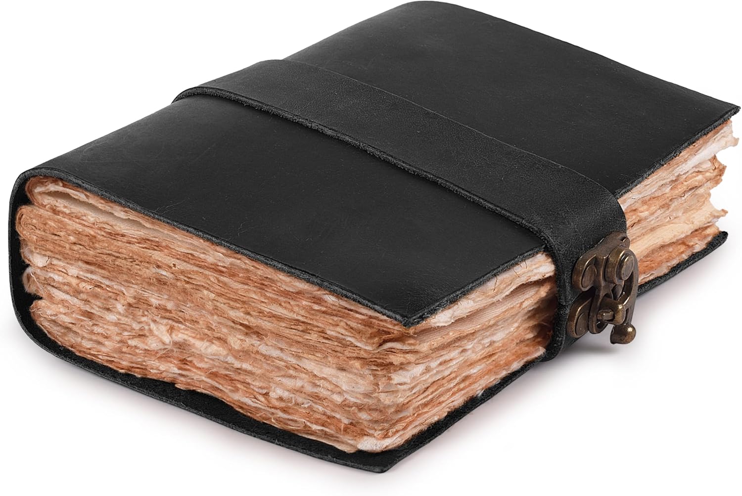 Rasavi Leather Bound Vintage Journal for Women & Men - Book of Shadows - Lock Closure - 200 Pages of Antique Deckle Edges Handmade Watercolor Paper - Black - 10 x 7 inches